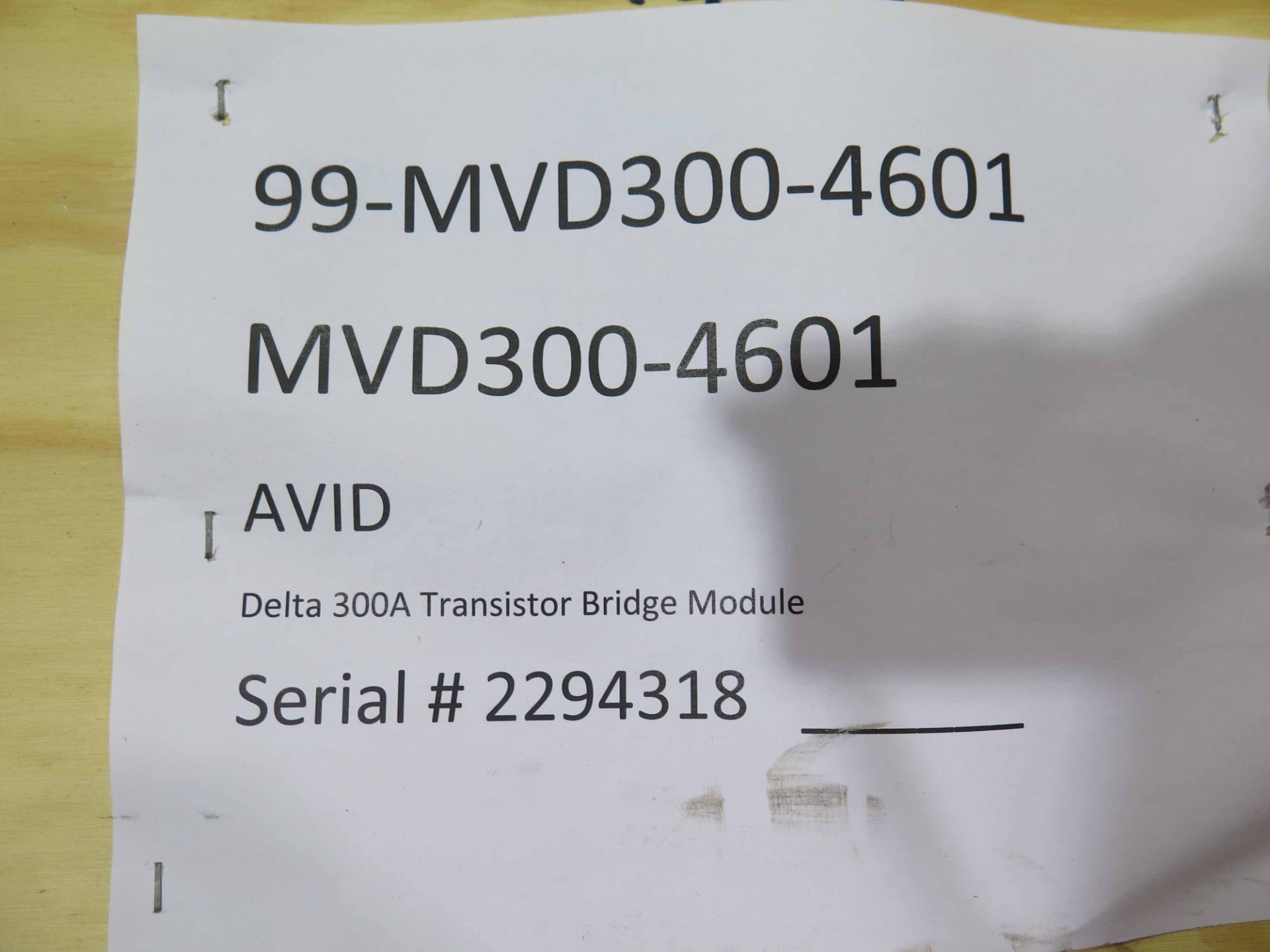 RECTIFIER, AVID MDL. MVD300-4601, delta 300A, transistor bridge M, S/N 2294318 - Image 2 of 2