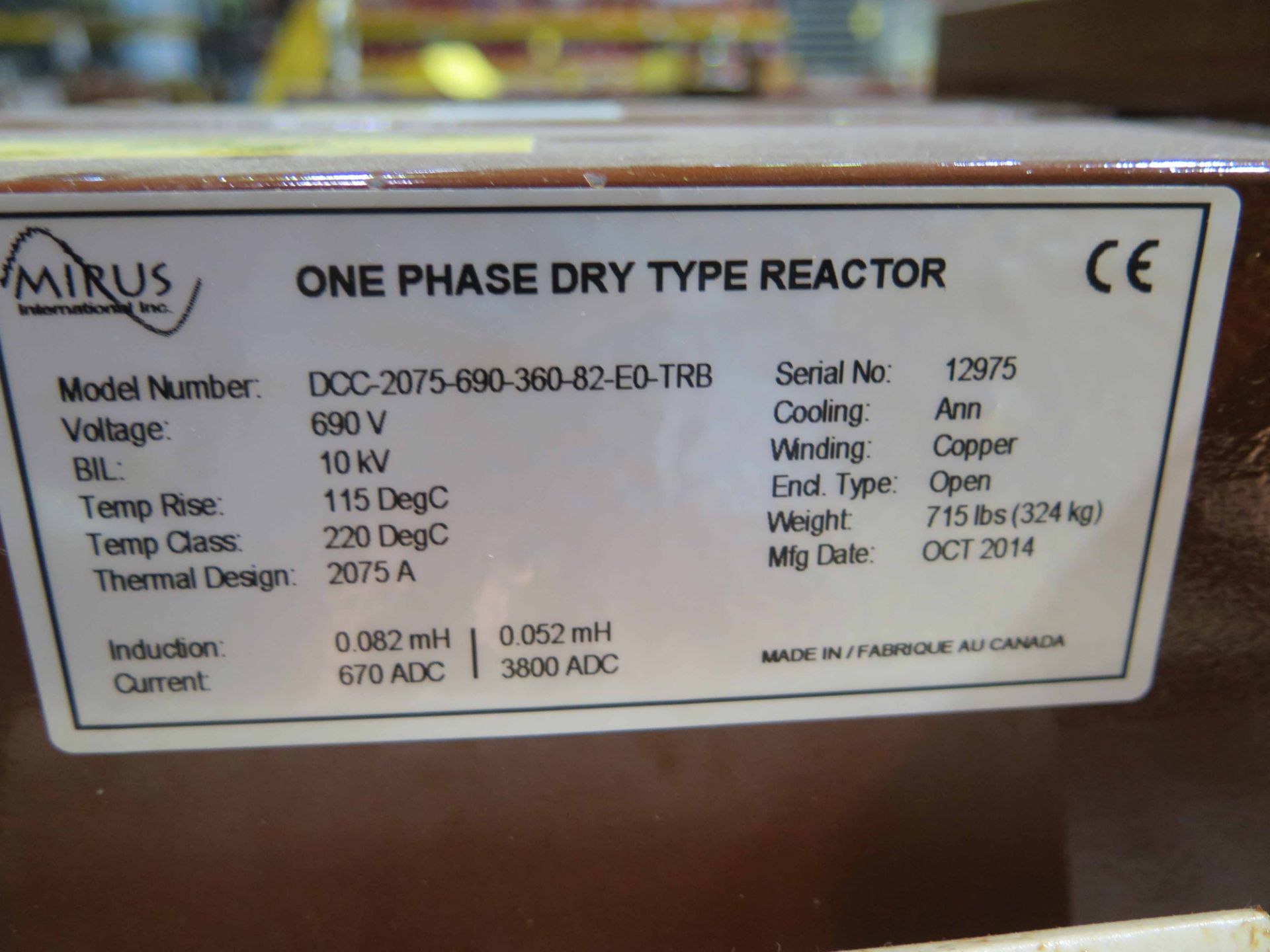 D.C. LINK REACTOR, MIRUS, 600 v., DCC-2075, 0.082mH, 1600A iron core reactor, 575V - Image 2 of 2