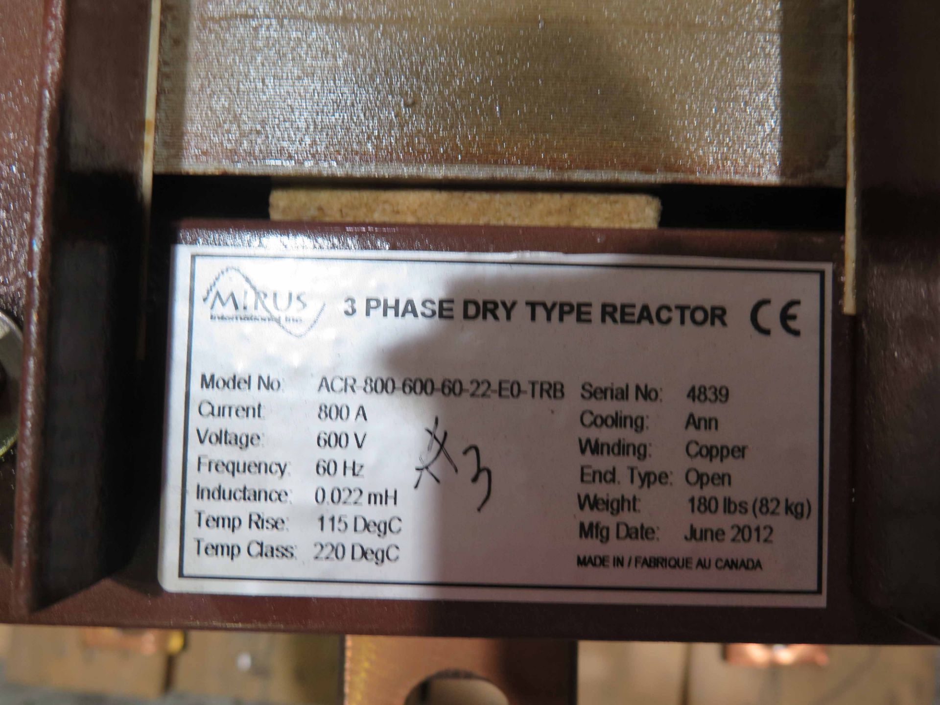ACR 800 REACTOR, MIRUS, 600 v., 800A, iron core reactor, 575V. - Image 2 of 2