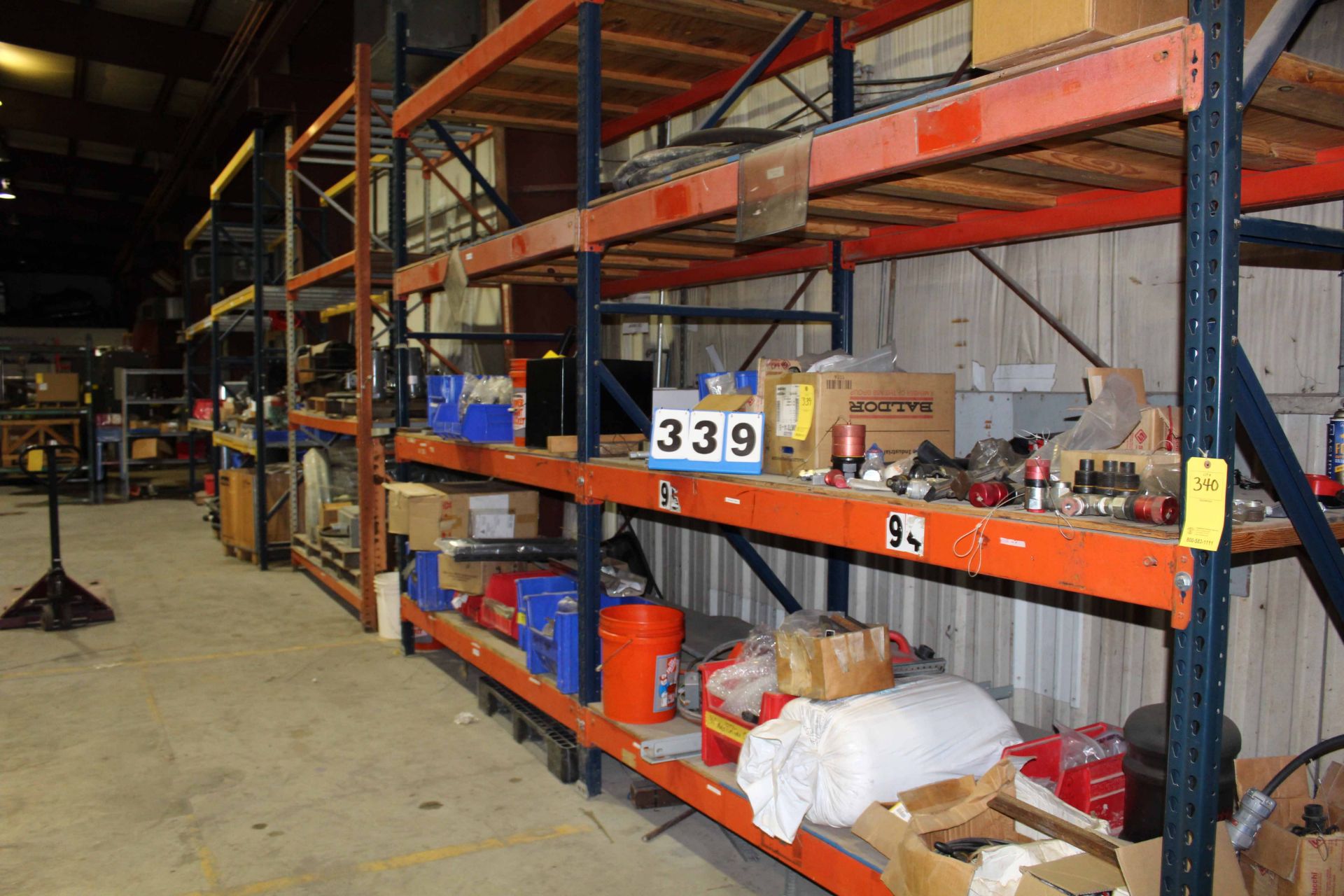 LOT CONSISTING OF: contents on five sections of pallet racks (caps, fittings, QD's, pump filters,