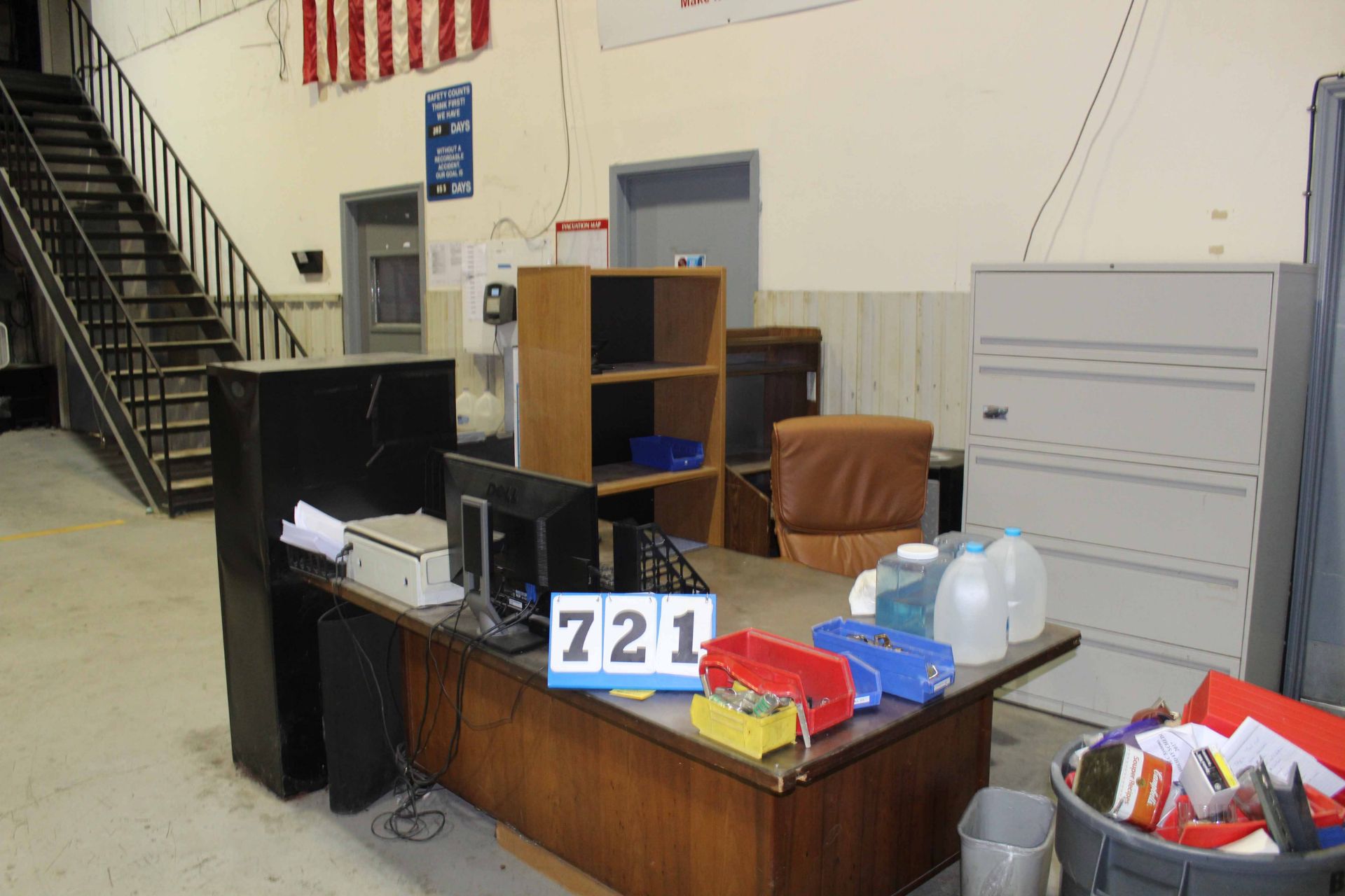LOT CONSISTING OF: desk, chair, file cabinets