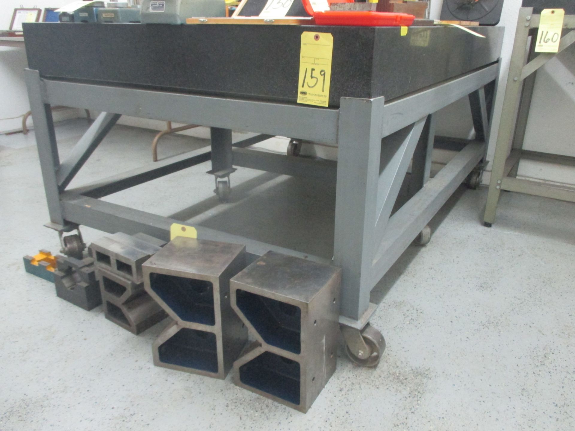 GRANITE SURFACE PLATE, 48” x 72” x 6-3/4” thk., Grade A, on H.D. roller stand (delayed removal until