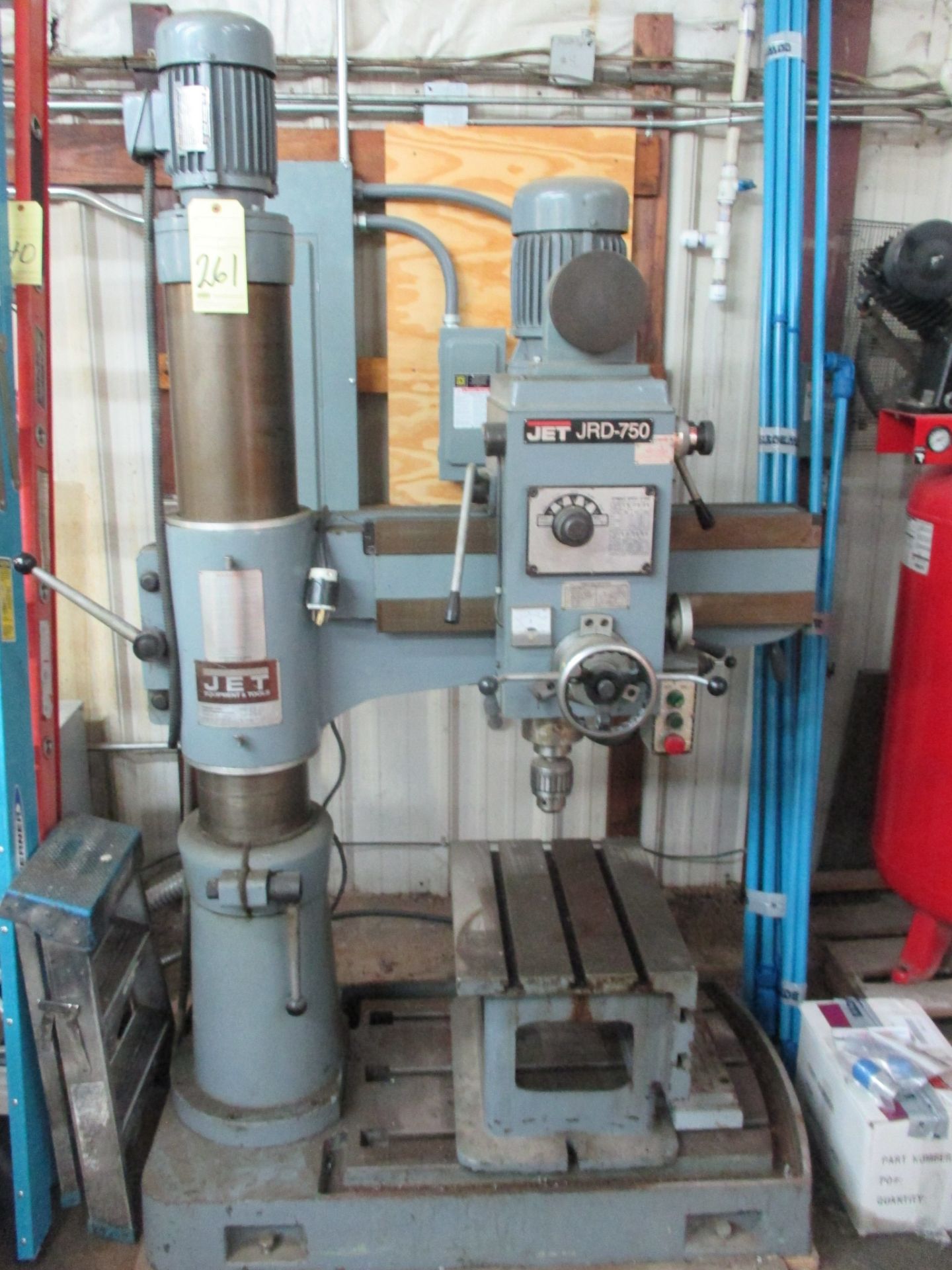 RADIAL ARM DRILL, JET 8” X 30” MDL. JRD-750, spds: 88-1500 RPM, 2 HP motor, plain box table, S/N