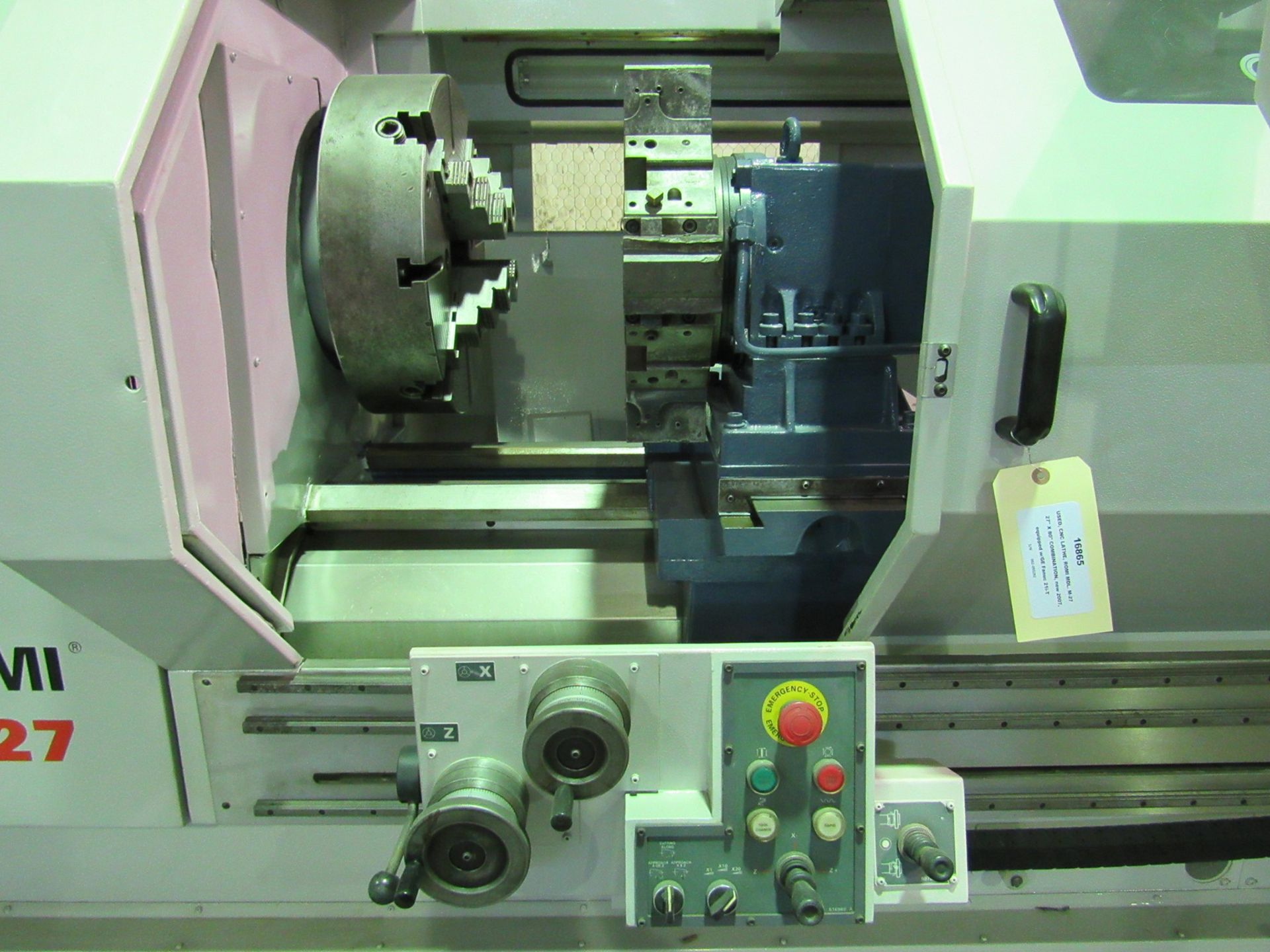 ROMI MDL. M-27 27” X 80” COMBINATION CNC LATHE, new 2007, G.E. Fanuc 21i-T CNC control, 21” dia. 4- - Image 6 of 15