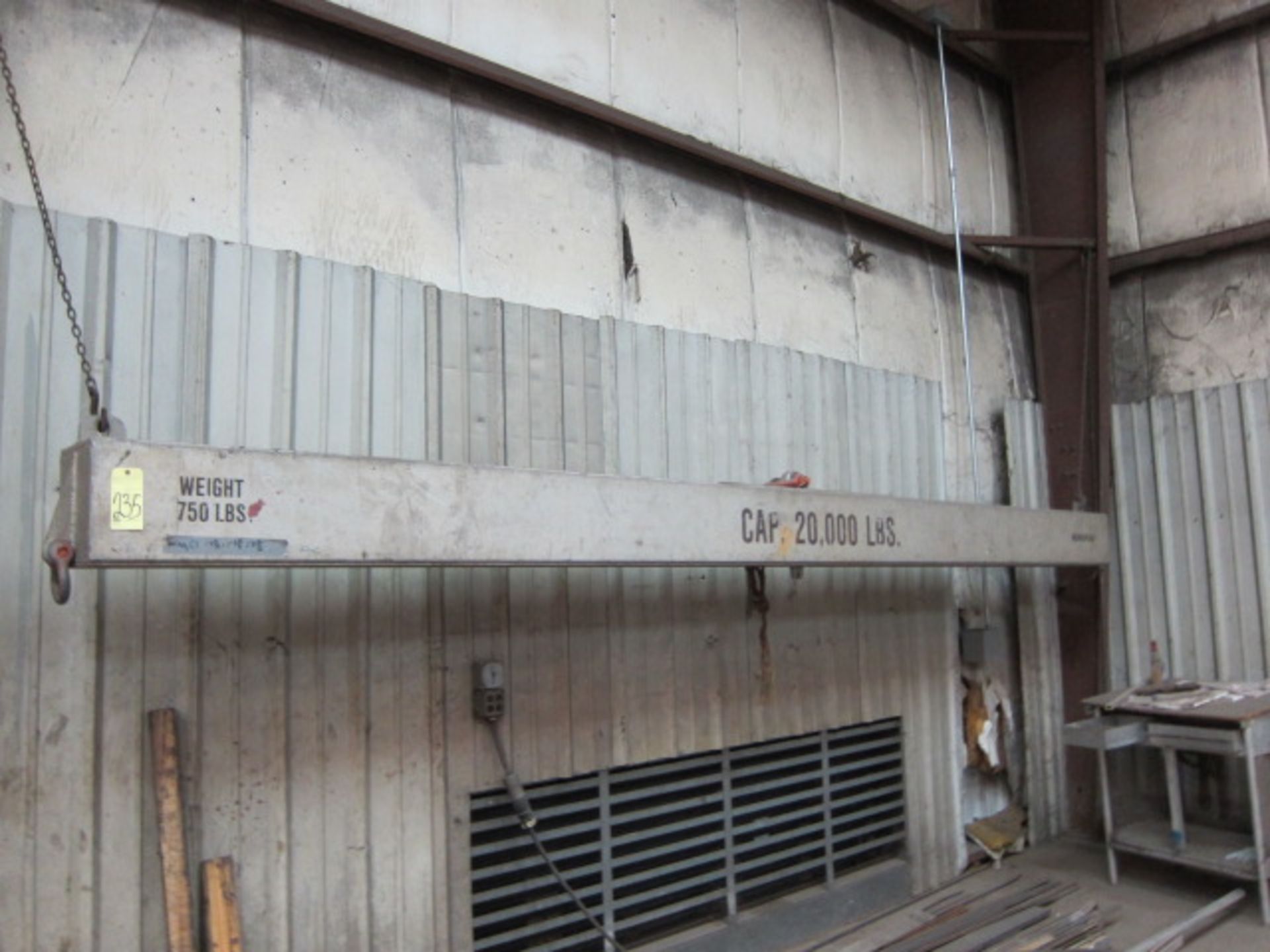 SPREADER BAR, 20,000 lb. x approx. 20’L., fabricated aluminum box beam construction, 750 lb. ttl.