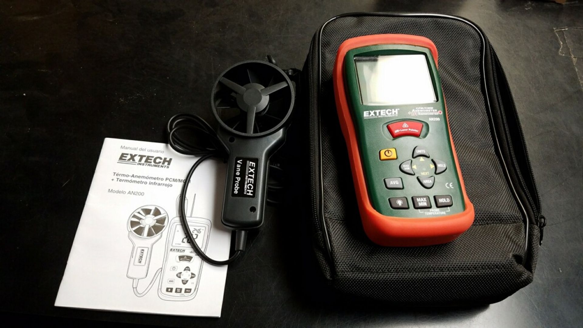 THERMO ANEMOMETER EXTECH MDL. AN200 CFM/CMM, with Infrared Thermometer