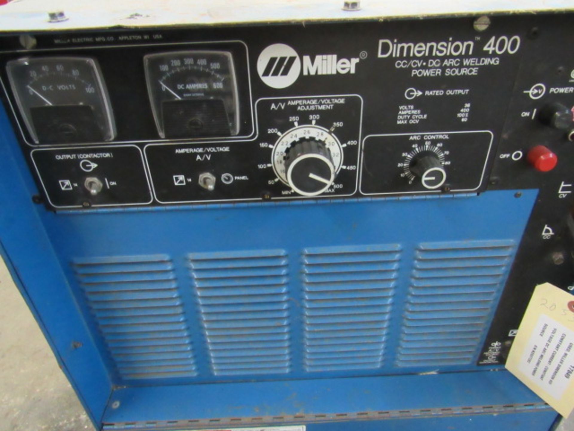 WELDING MACHINE, MILLER MDL. DIMENSION 400 CONSTANT CURRENT/CONSTANT VOLTAGE DC, S/N KE657282 - Image 2 of 2