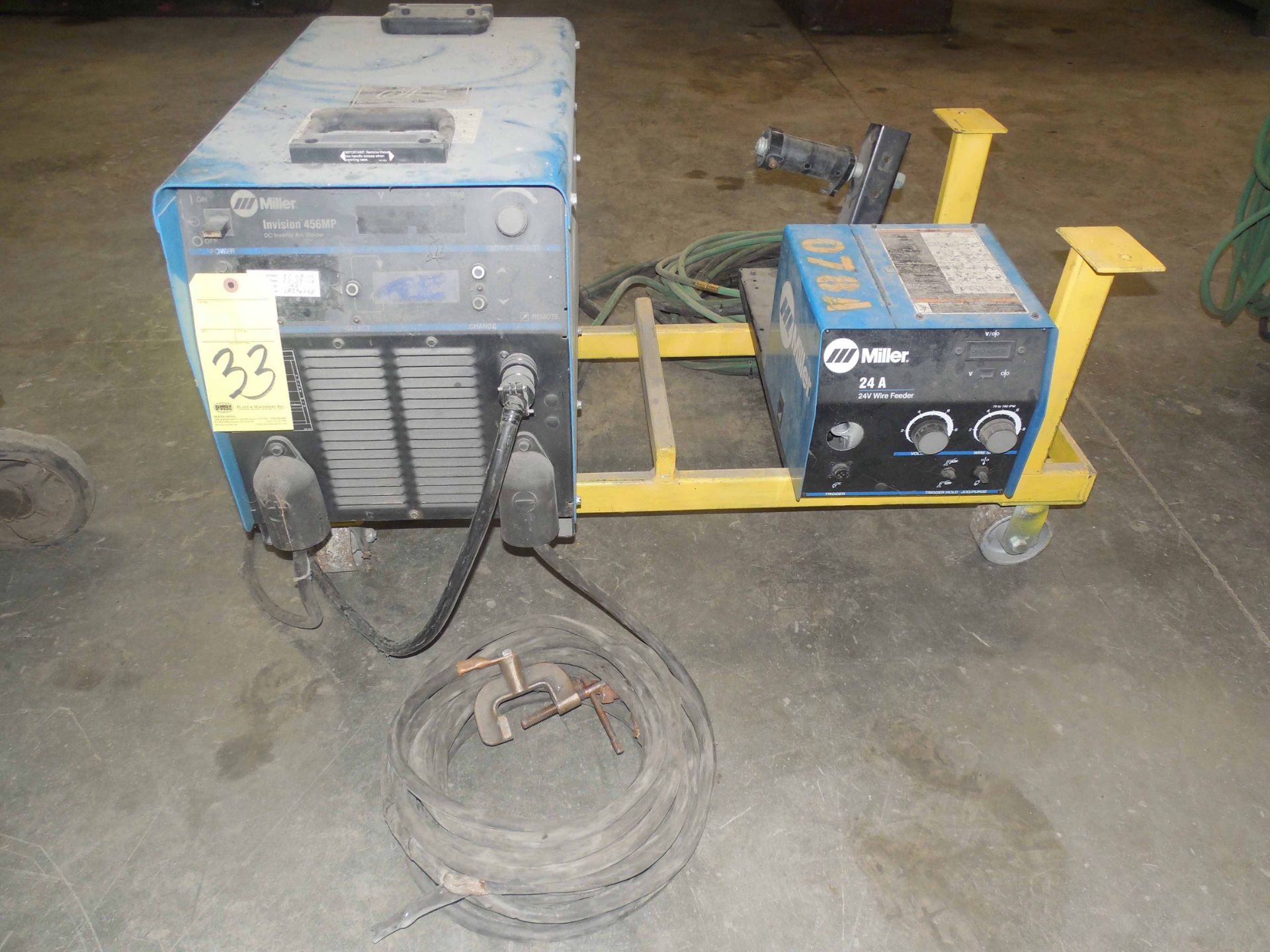 INVERTER ARC WELDER, MILLER MDL. INVISION 464MP DC, Miller 24A wire feeder, S/N LB294258