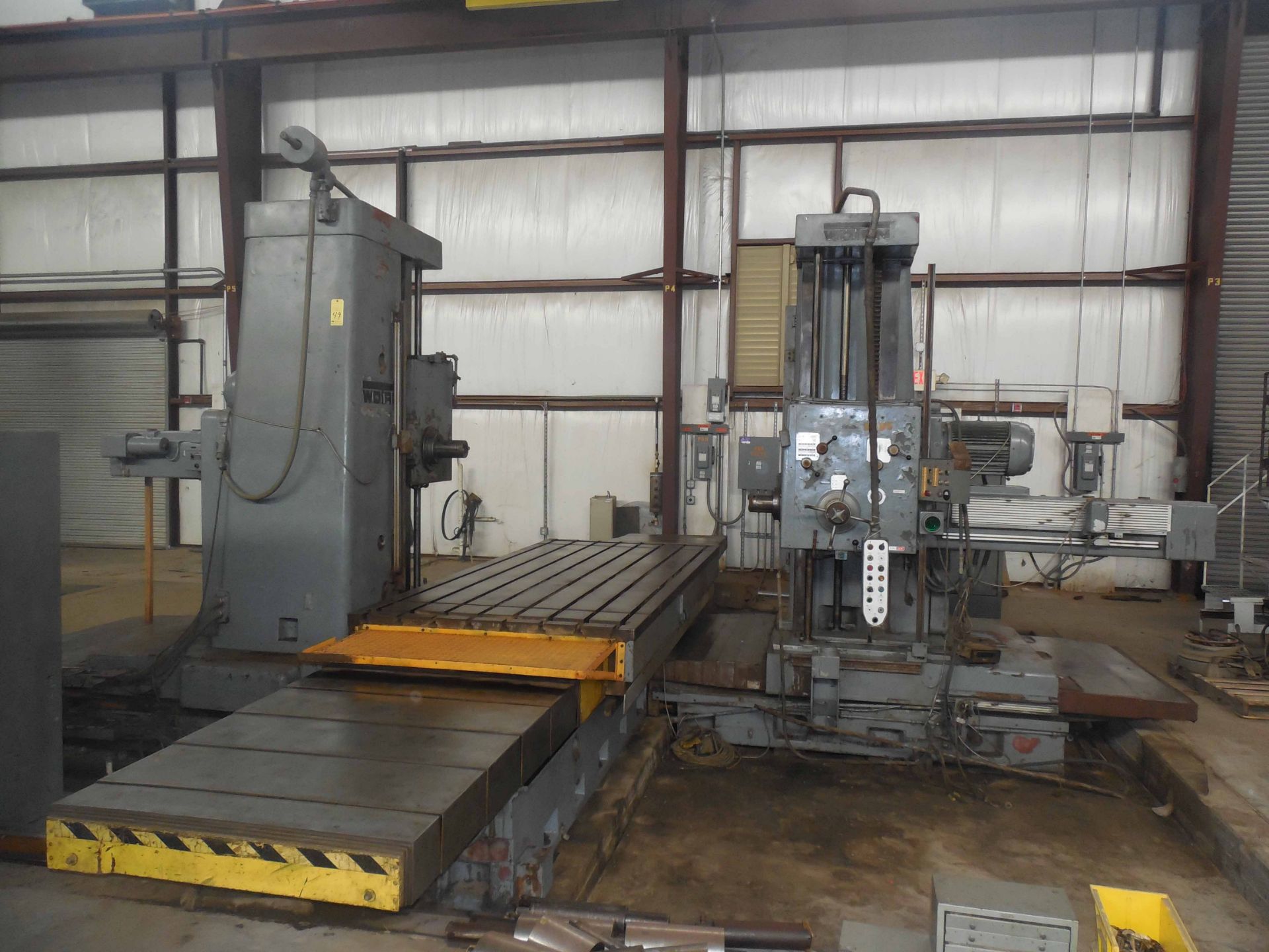 DOUBLE SPINDLE TABLE TYPE HORIZONTAL BORING MILL, WOTAN 5” OPPOSED SPINDLE TYPE, 60” x 172” table,