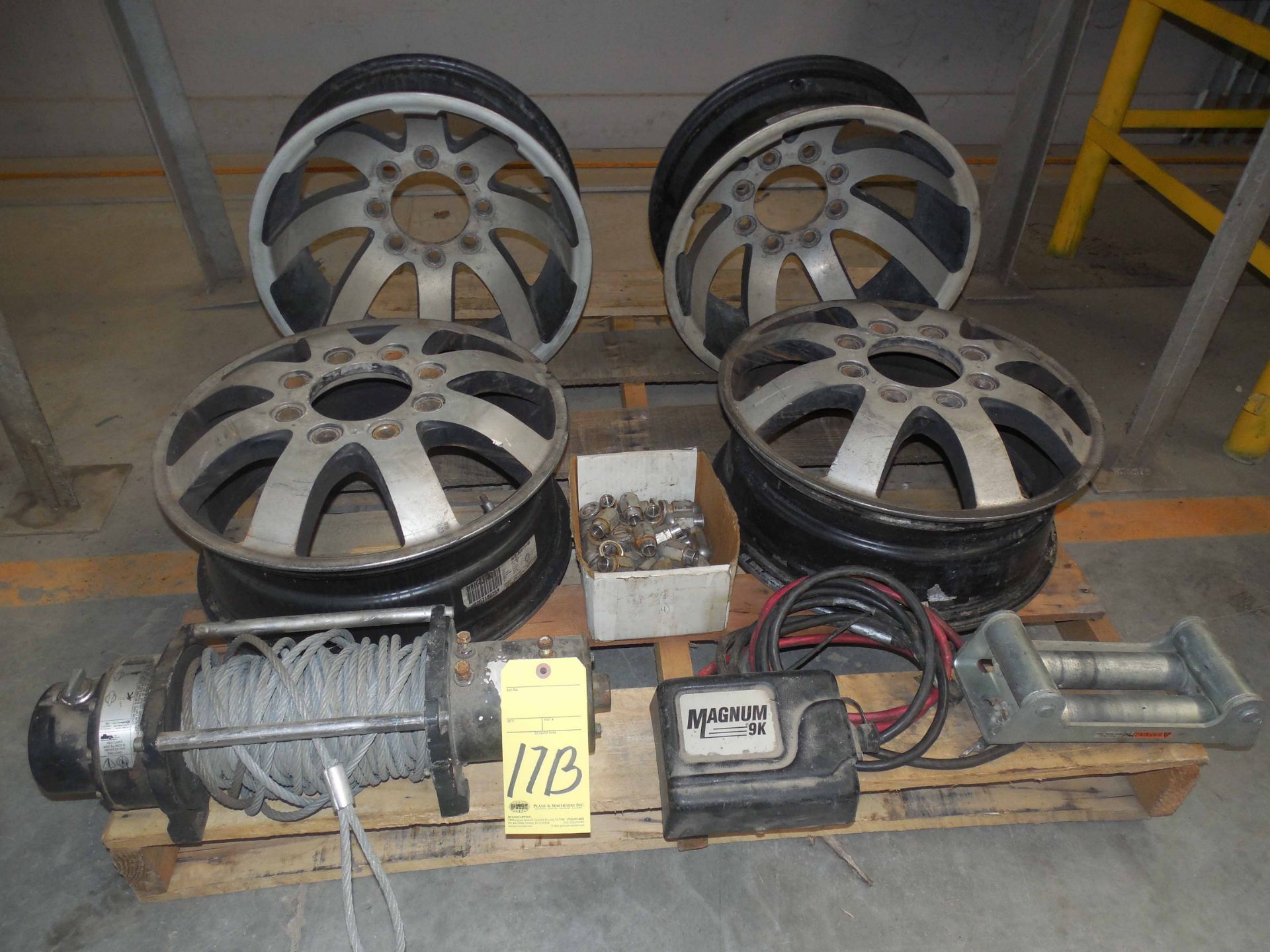 LOT OF TRUCK ACCESSORIES: dually rims & 9,000 lb. cap. magnum winch