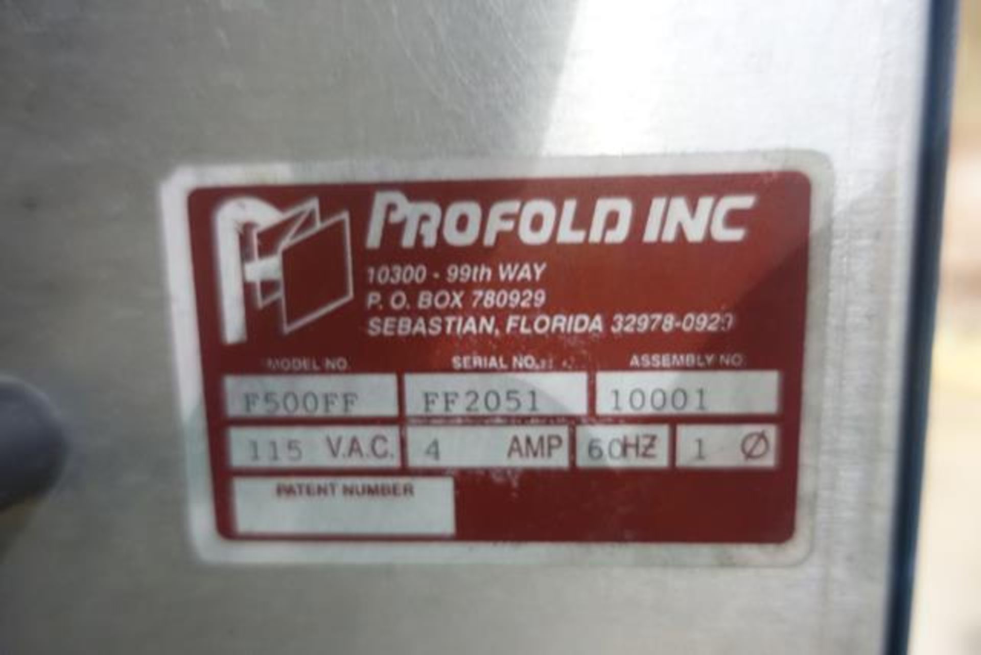 PROFOLD, F500FF, FOLDER, S/N FF2051 - Image 3 of 3