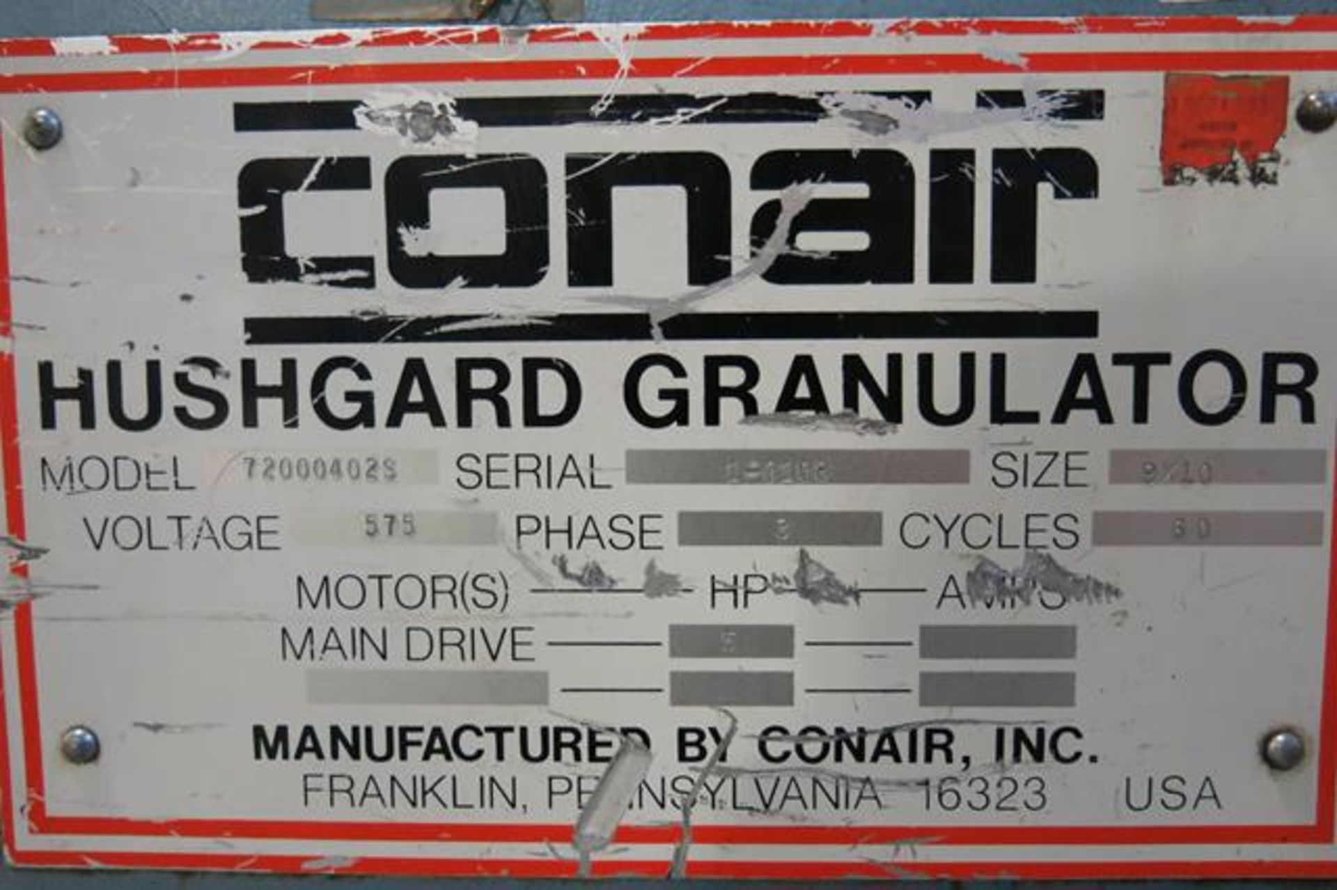 CONAIR, 72000420S, 9" X 10", GRANULATOR, S/N 1-0108 - Image 5 of 5