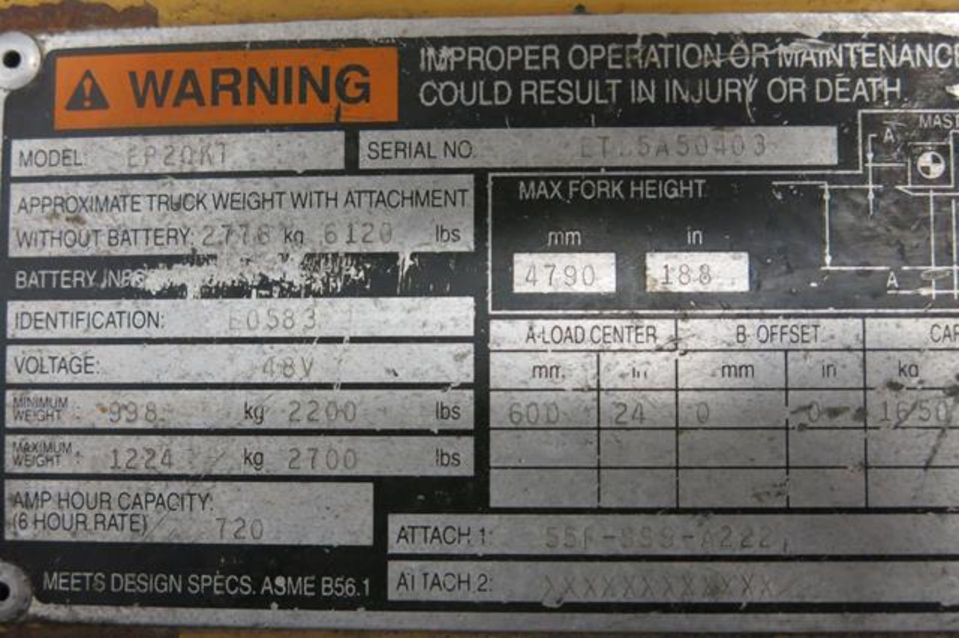 CATERPILLAR, EP20KT, 3,700 LBS., 3 STAGE, 3-WHEEL, BATTERY POWERED, FORKLIFT, SIDESHIFT, 188" - Image 13 of 13