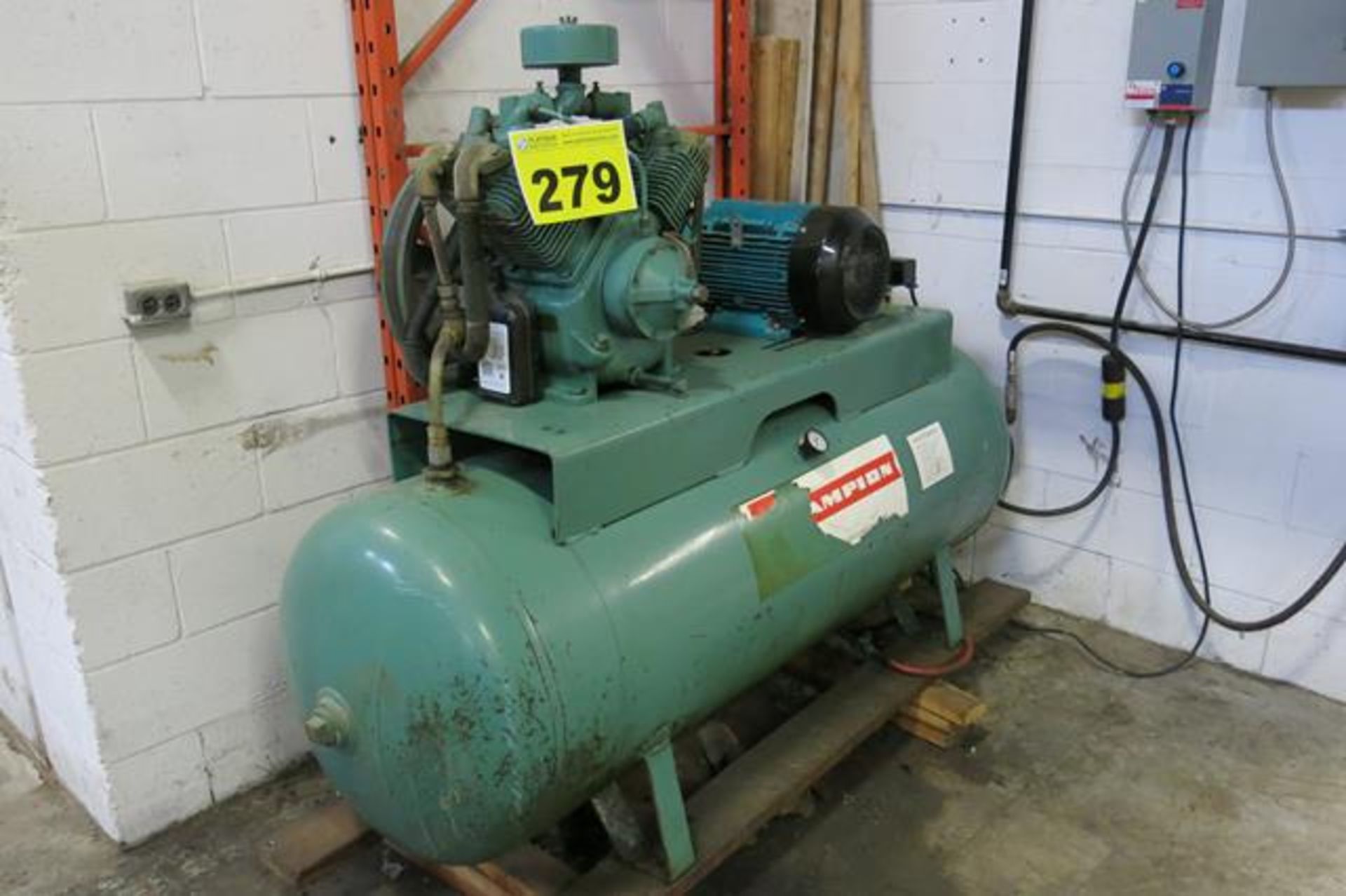 CHAMPION, 10 HP, TANK MOUNTED, PISTON TYPE, AIR COMPRESSOR (RIGGING $100) - Image 2 of 3