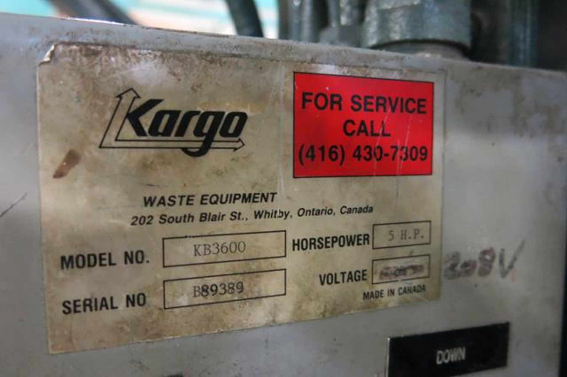 KARGO, KB3600, CARBOARD BAILER, 5 HP, S/N B89389, (RIGGING $200) - Image 5 of 5