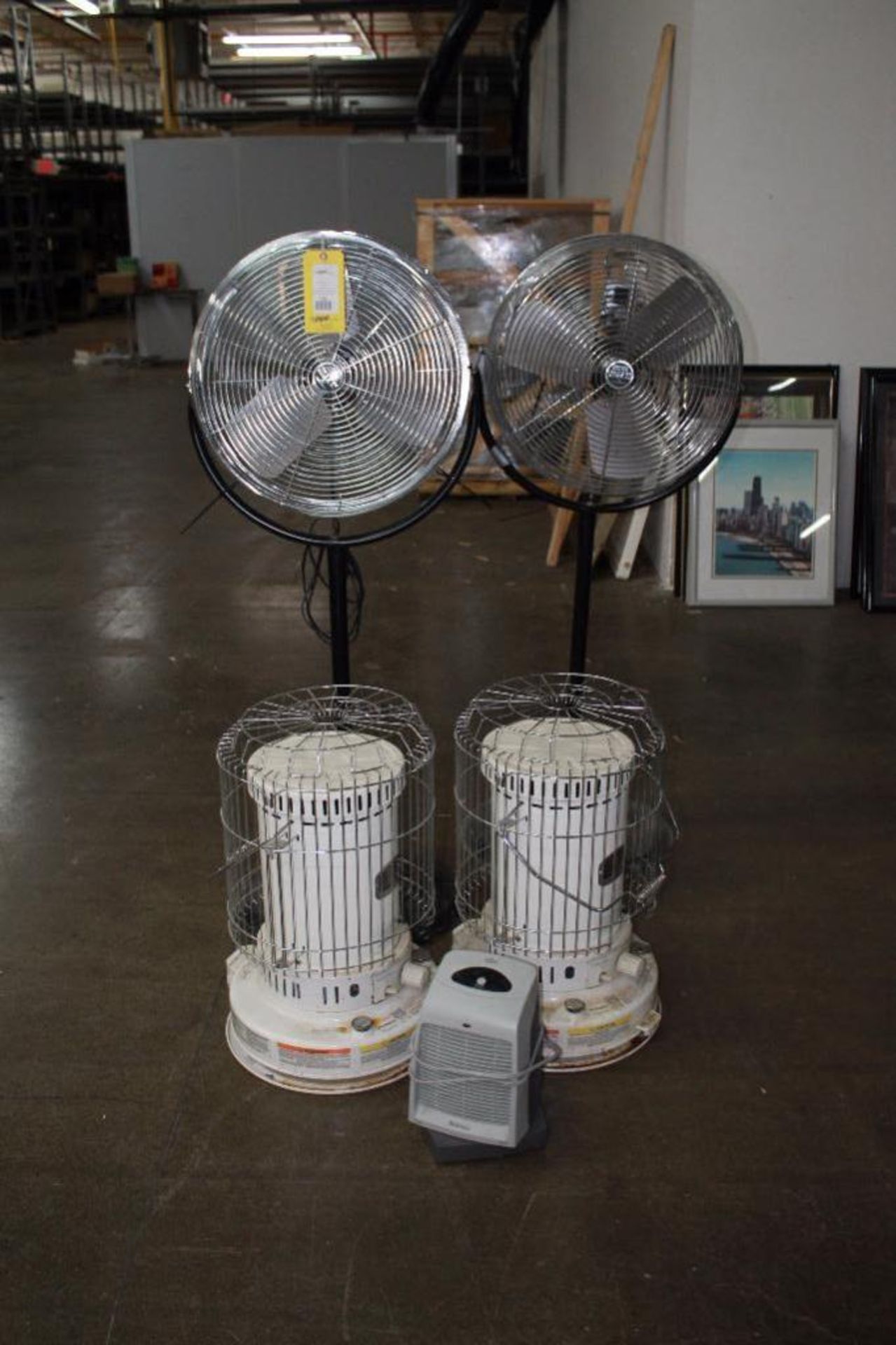 (2) Kerosene Heaters, Electric Heater, (2) Floor Fans