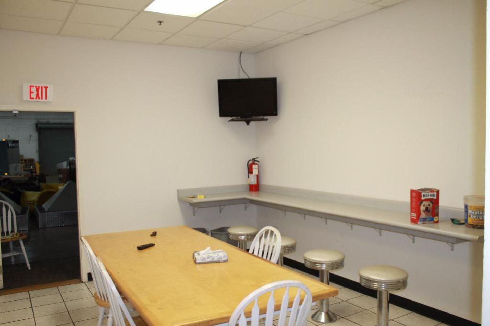 Cafeteria Table, Chairs, TV, TV Mount, Refrigerator, Microwave - Image 2 of 3