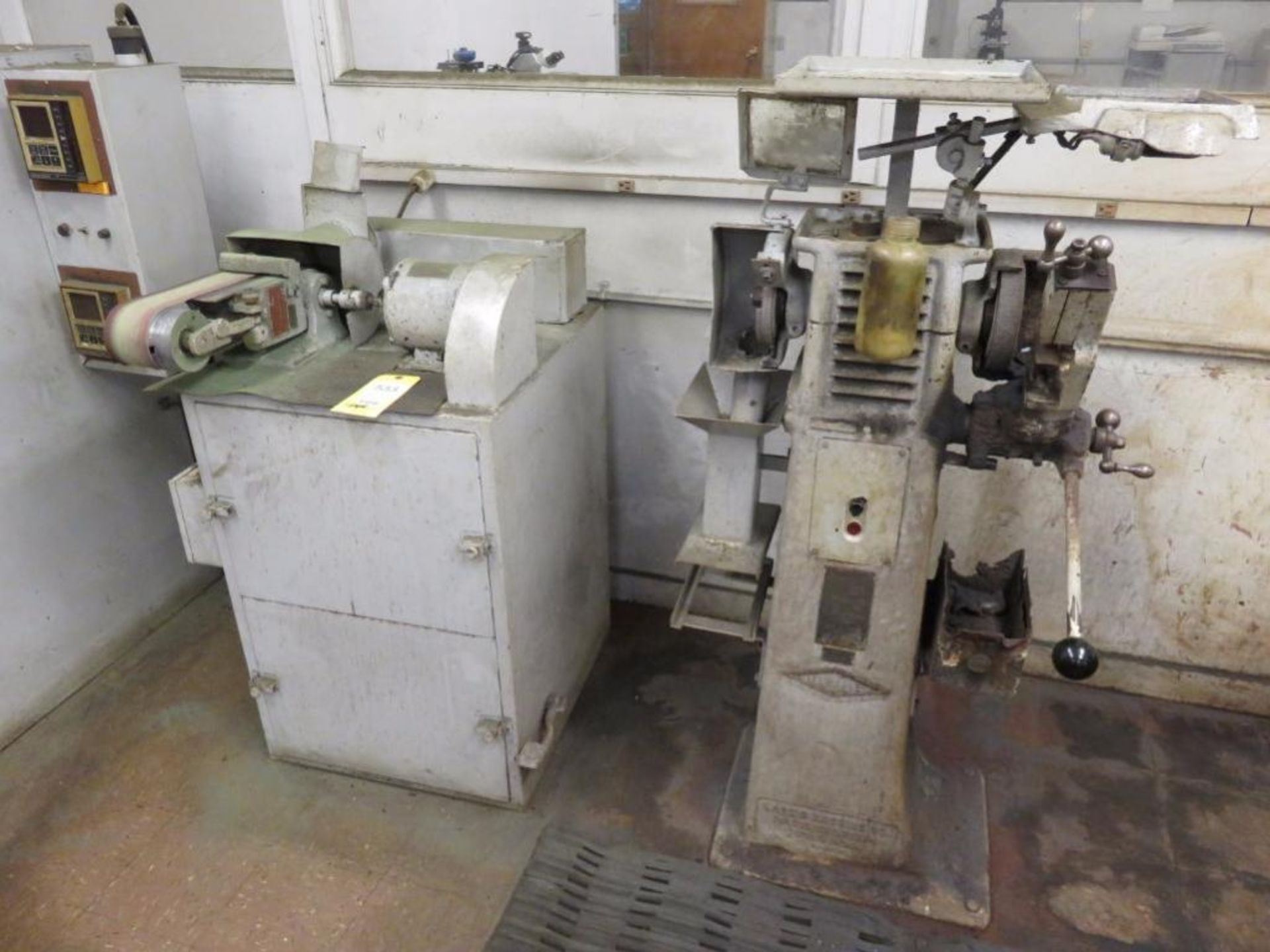 LOT: (1) 6 in. Belt Sander Mounted on Dust Collector, (1) Custom Double End Polishing Stand, (1) Lan