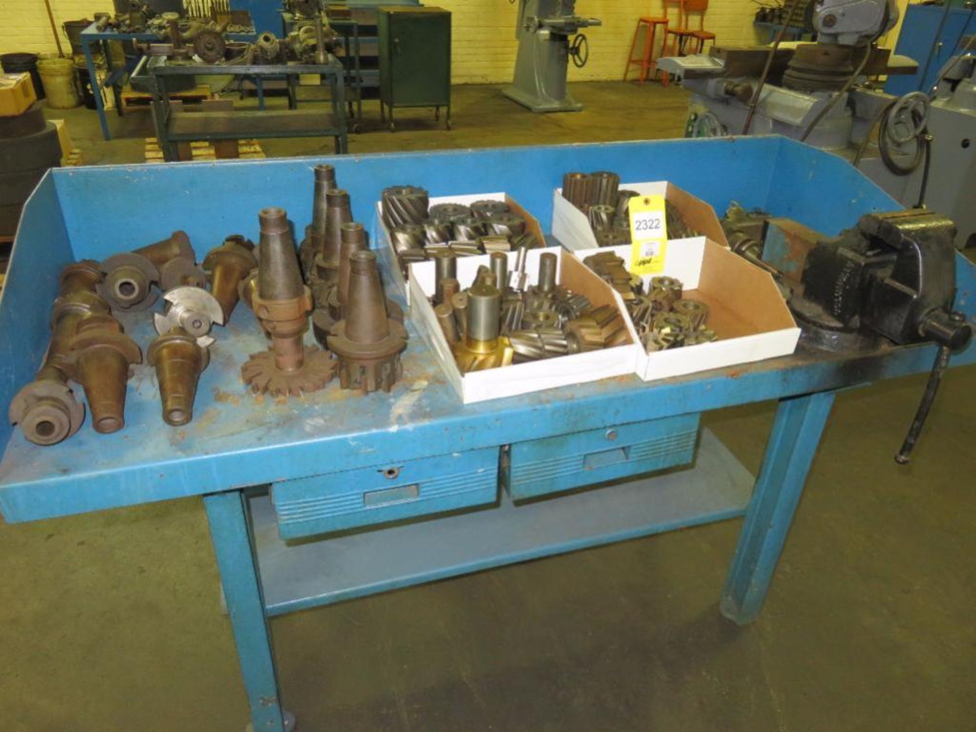 LOT: Assorted NMTB 50 Taper Tool Holders, Milling Cutters, etc. with Work Bench with 4-1/2 in. Bench