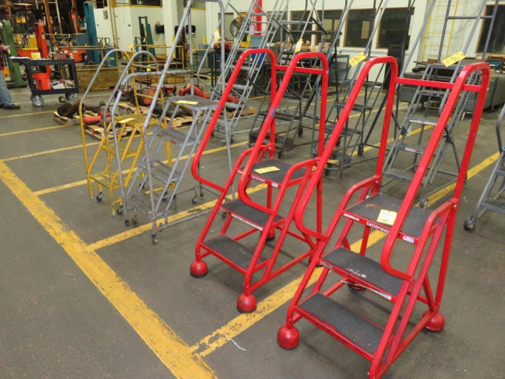 LOT: (4) Assorted 3-Step & 1-Step Rolling Safety Ladders (Location C)