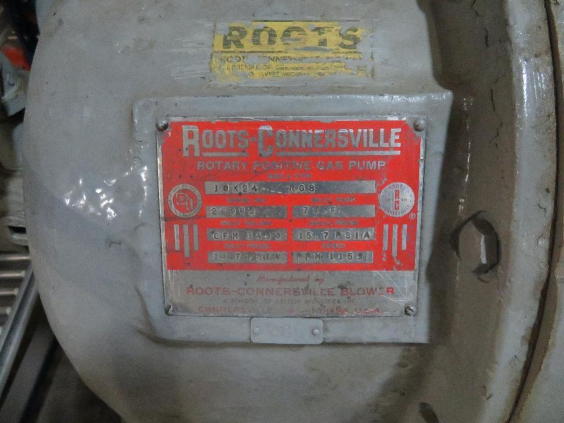 Roots-Connersville Rotary Positive Air/Gas Pump, S/N 26069, 10 x 24 Rg8, With 75 HP Lincoln Electric - Image 2 of 4