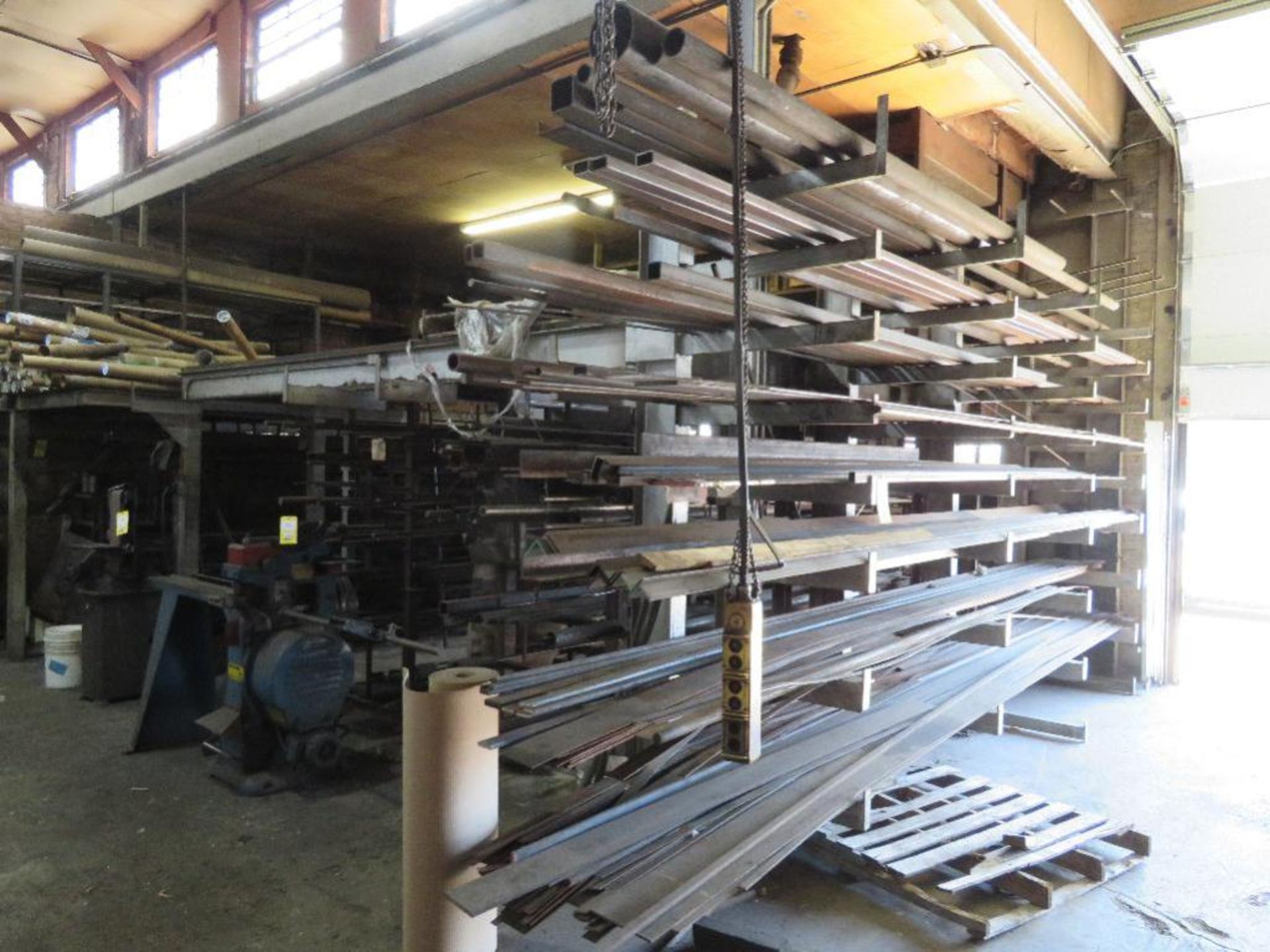 LOT: Contents of Rack ? Large Quantity Steel including Angle-Round-Flat Bar & Pipe & Threaded Rod