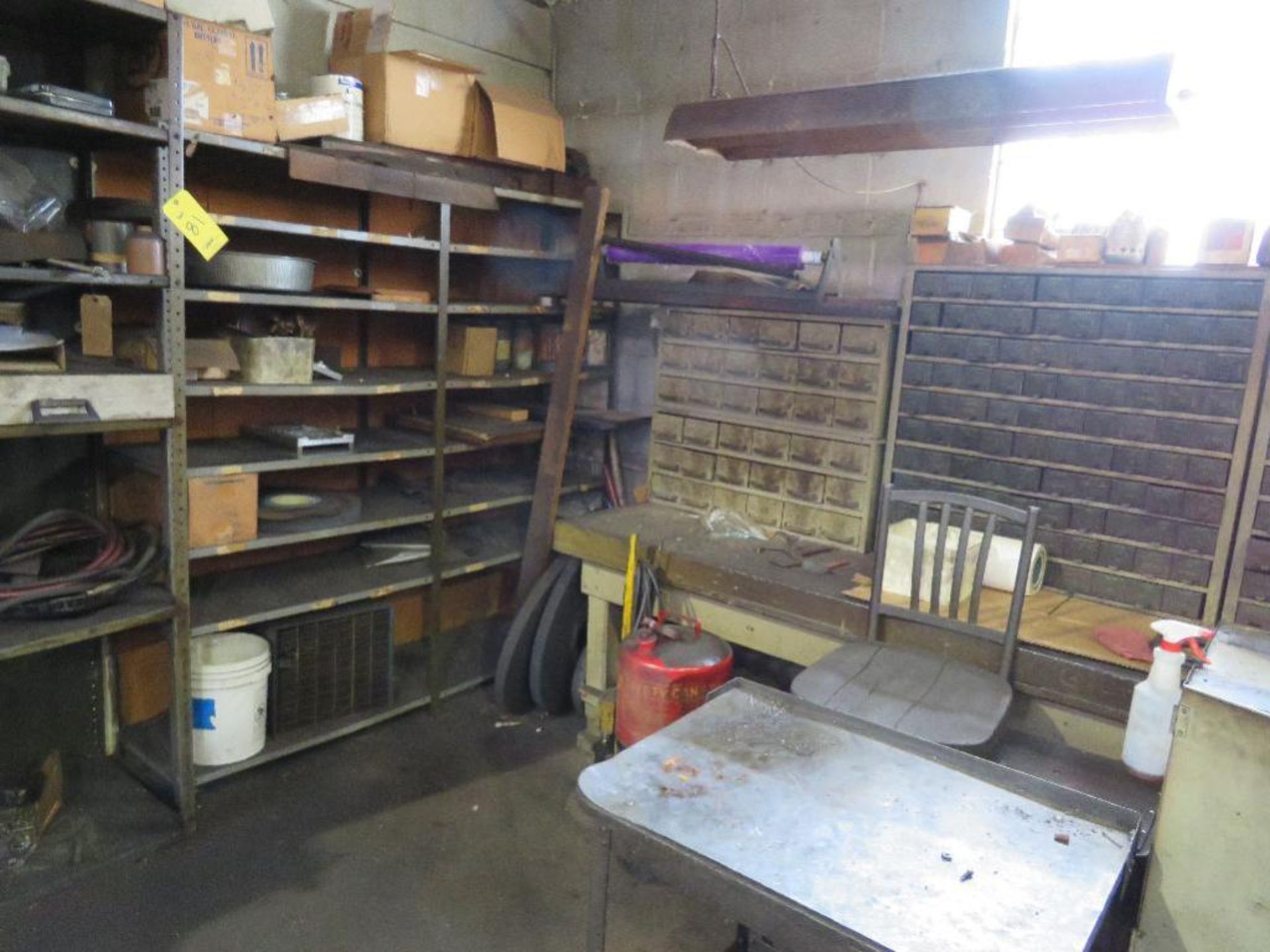 LOT: Work Bench, Cabinets & Shelving Unit with 6 in. Wilton Vise & Assorted Hardware - Bild 2 aus 2