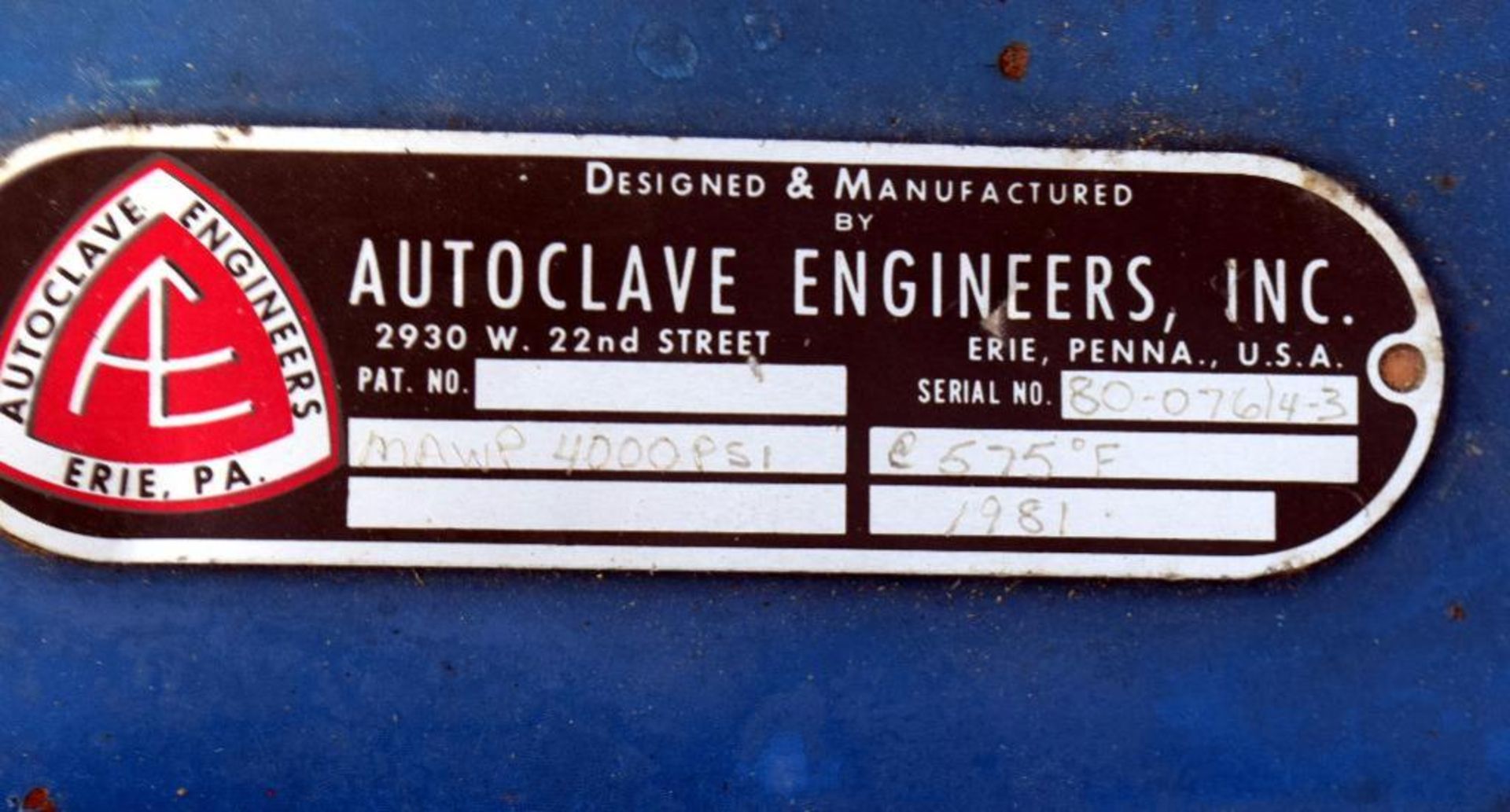 Autoclave Engineers Autoclave, 0.1 Gallon, Inconel 600. Vessel approximate 2-1/4" diameter x 7-1/2" - Image 7 of 7