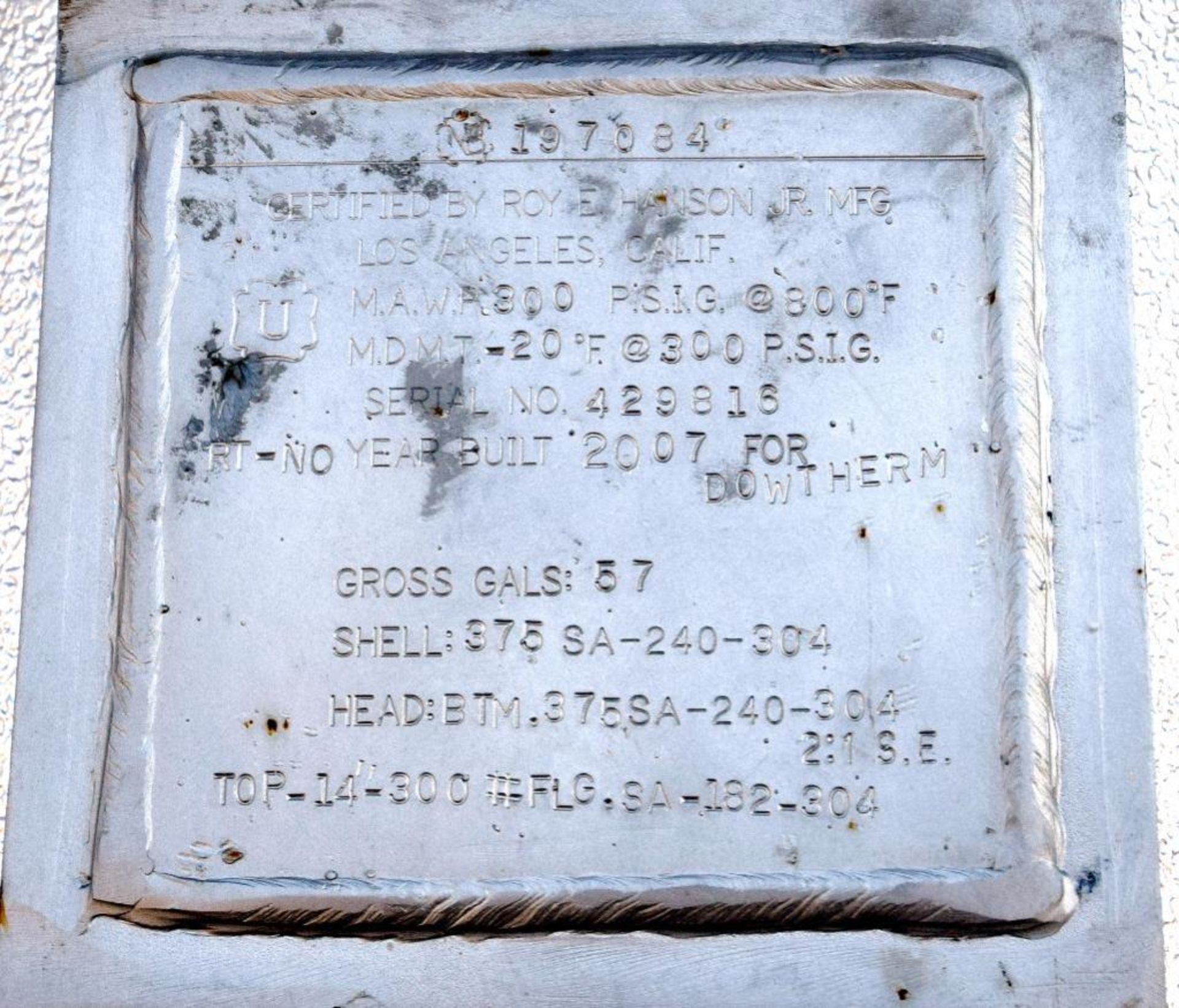 Watlow 237000 Watt Vertical Electric Heater. Media Dowtherm A, process temperature 426 degrees C., 3 - Image 3 of 4