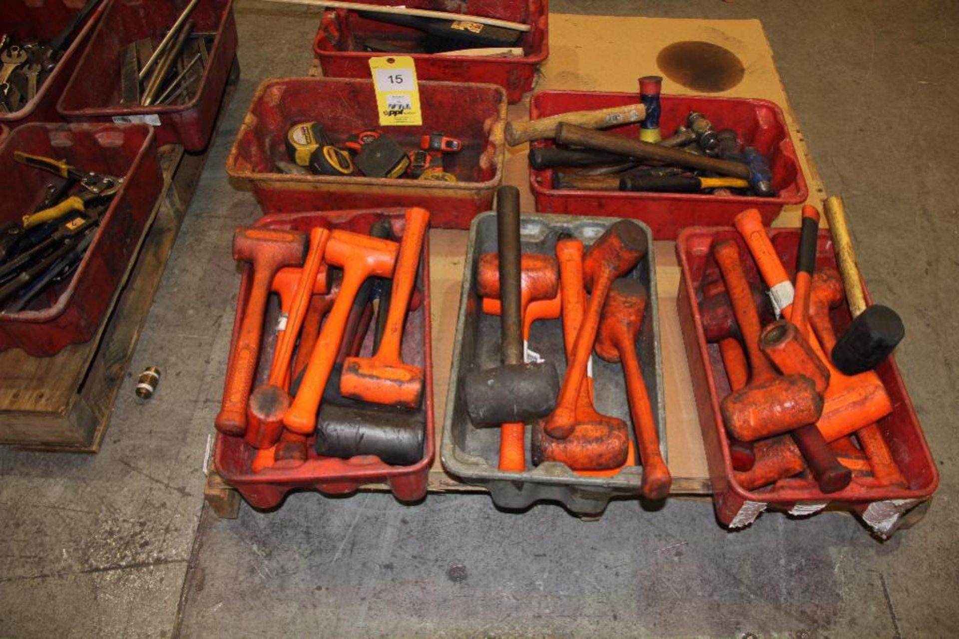 LOT: (6) Totes of Hammers, Measuring Tapes, Wire Brushes - Image 2 of 2