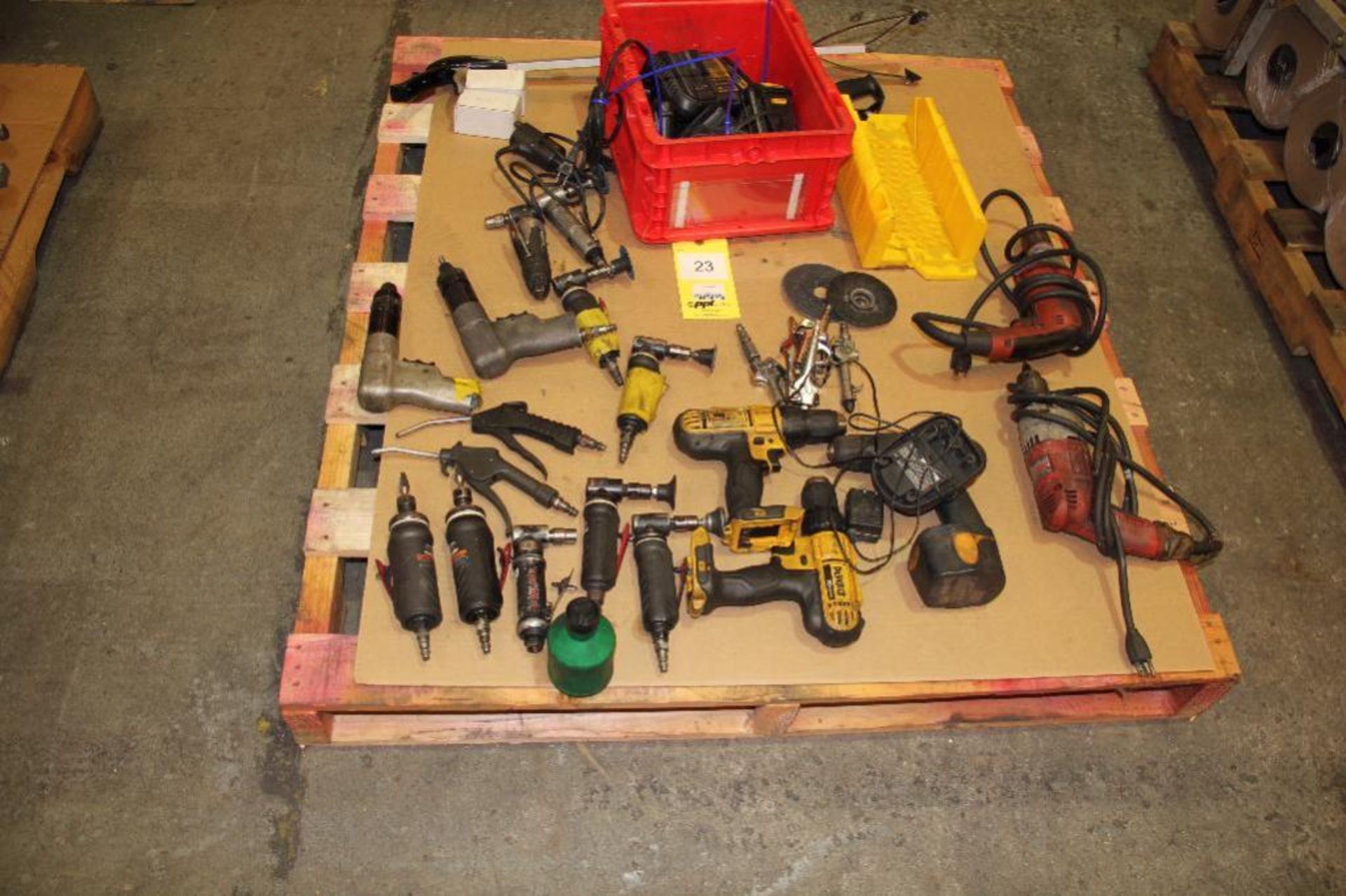 LOT: Power Tools including (2) Electric Drills, (3) Battery Operated Dewalt Drills with Battery