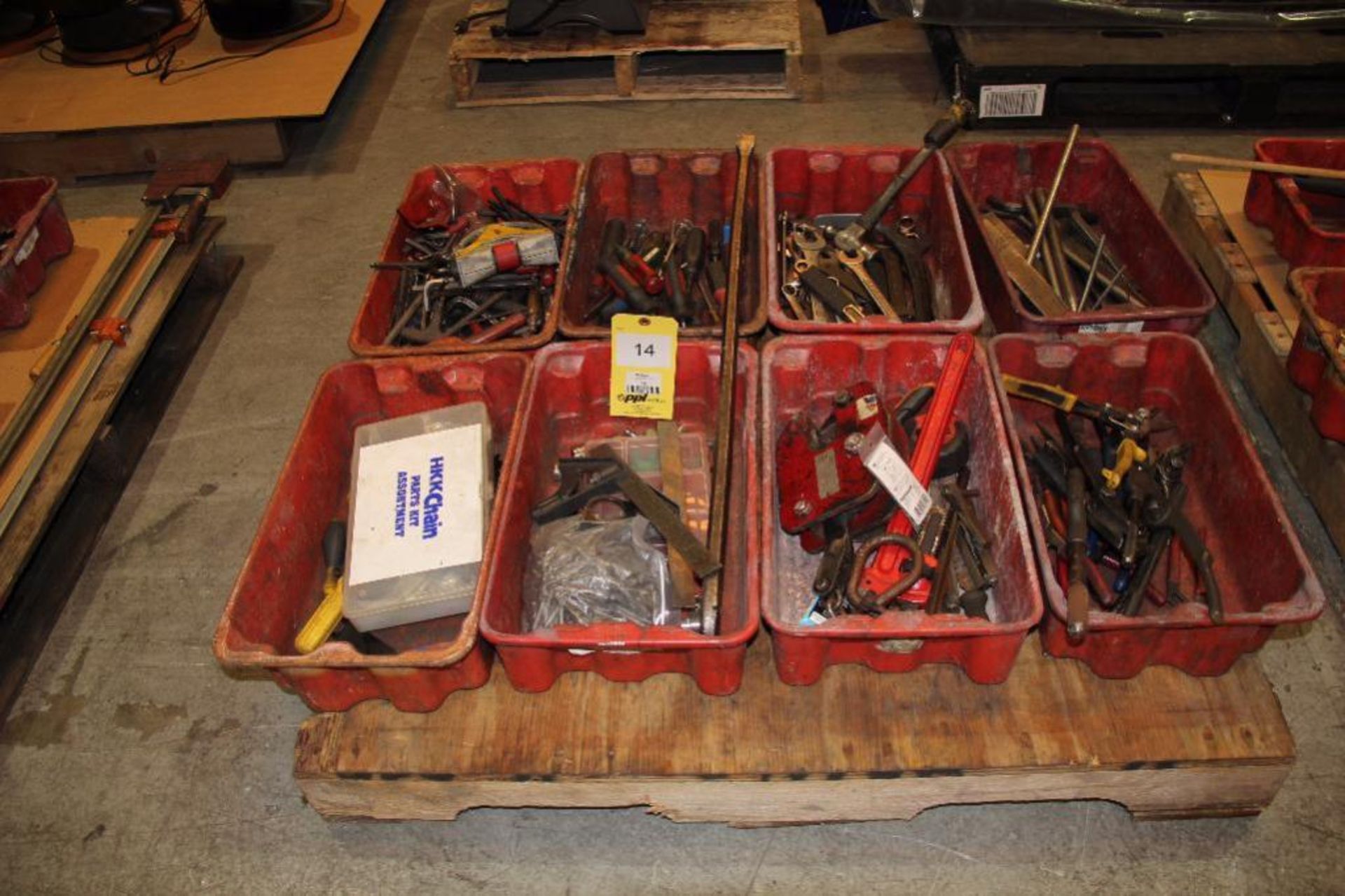 LOT: (8) Totes of Hand Tools, Allen Wrenches, Screw Drivers, Tin Snips, etc.