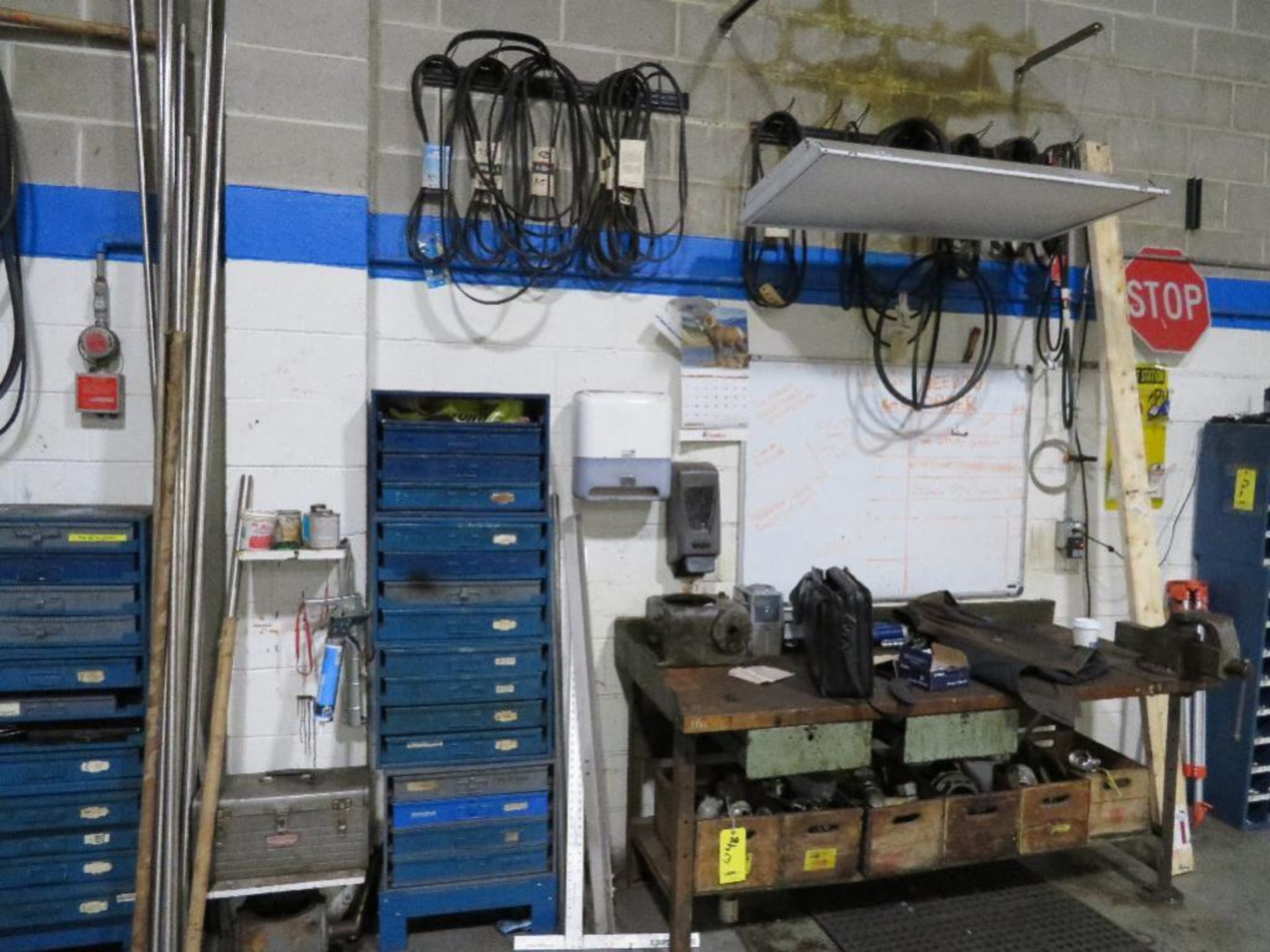LOT: Work Bench with Vise, Large Quantity of Parts Indexes, Assorted Fasteners, V-Belts, Machinery B - Image 2 of 2