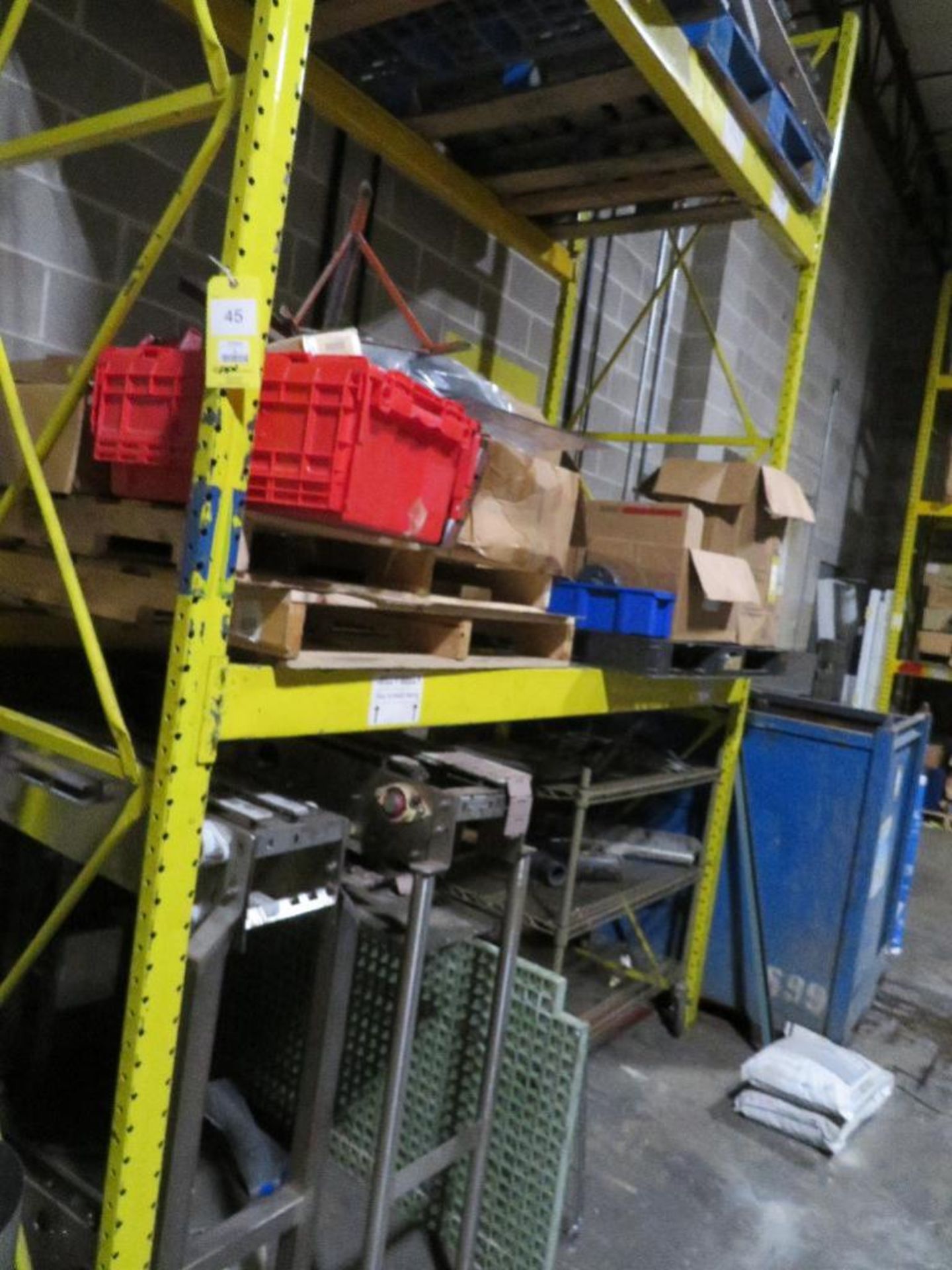 LOT: Contents of Pallet Rack including Conveyor Parts & Machinery Belts