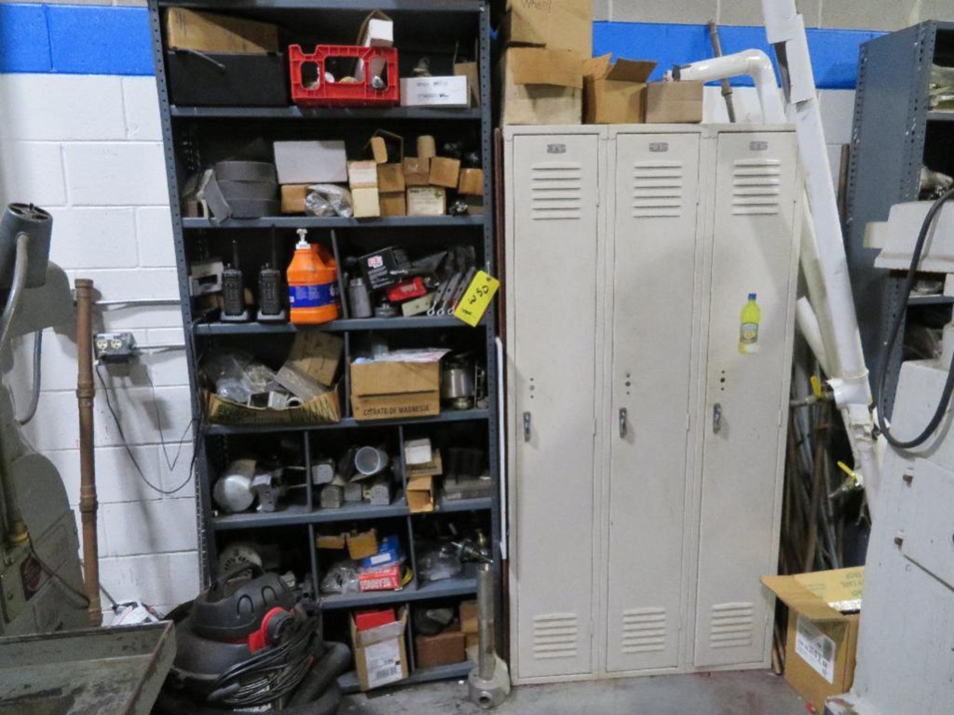 LOT: Desk, Lockers & File Cabinet with Contents of Gauges, Plumbing & Electrical Supplies, Valves, e - Image 2 of 3