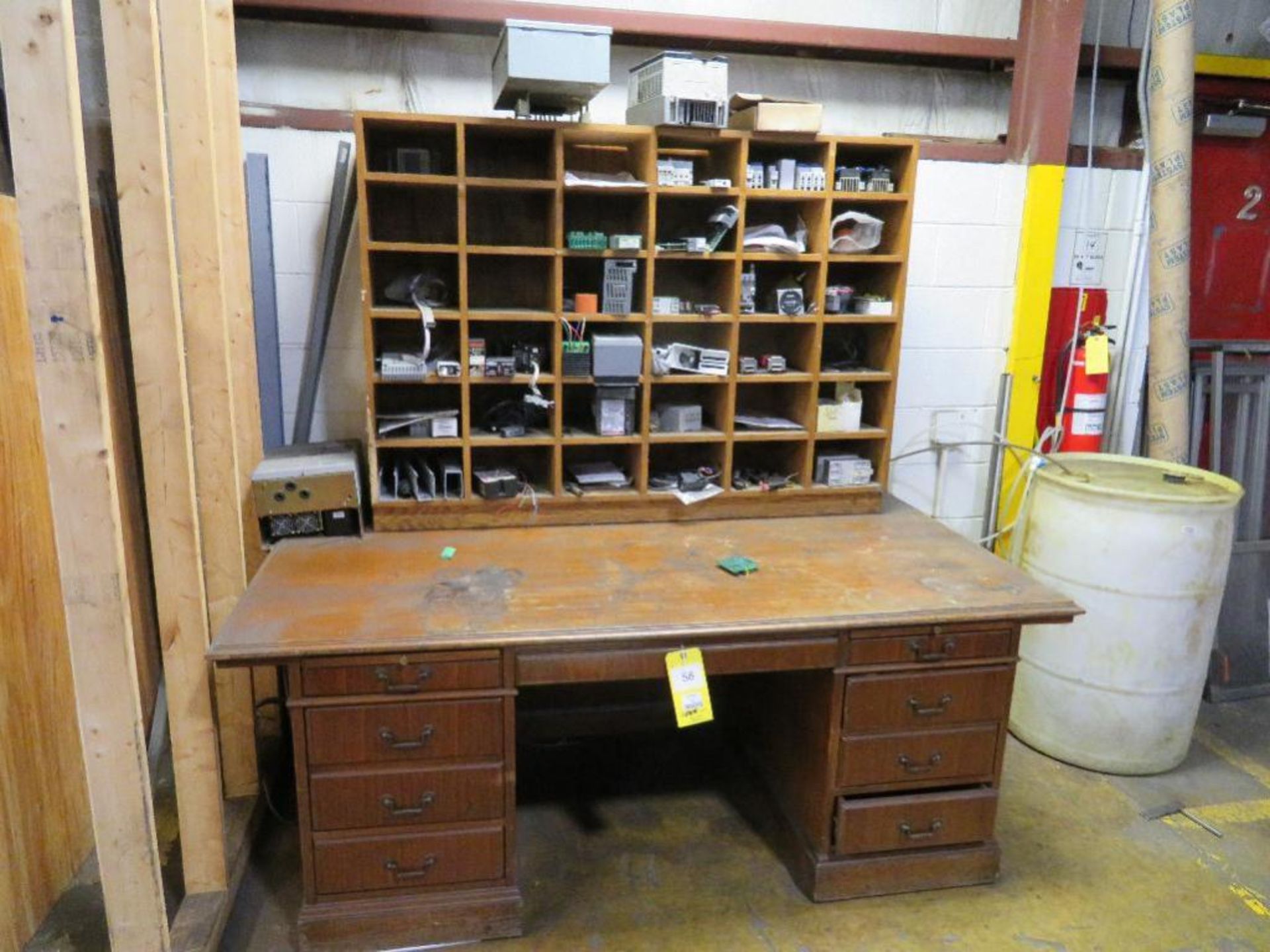 LOT: Wood Desk with Contents of Electrical Supplies