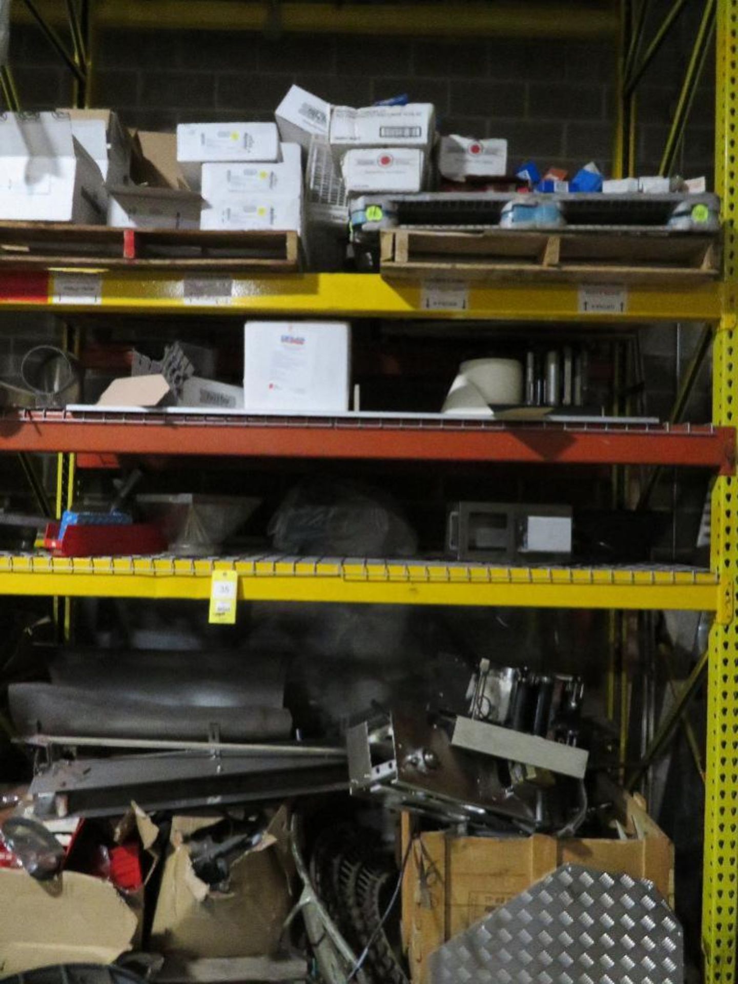 LOT: Contents of (1) Section Pallet Rack including Conveyor Parts & Belts, Zebra Printer Parts