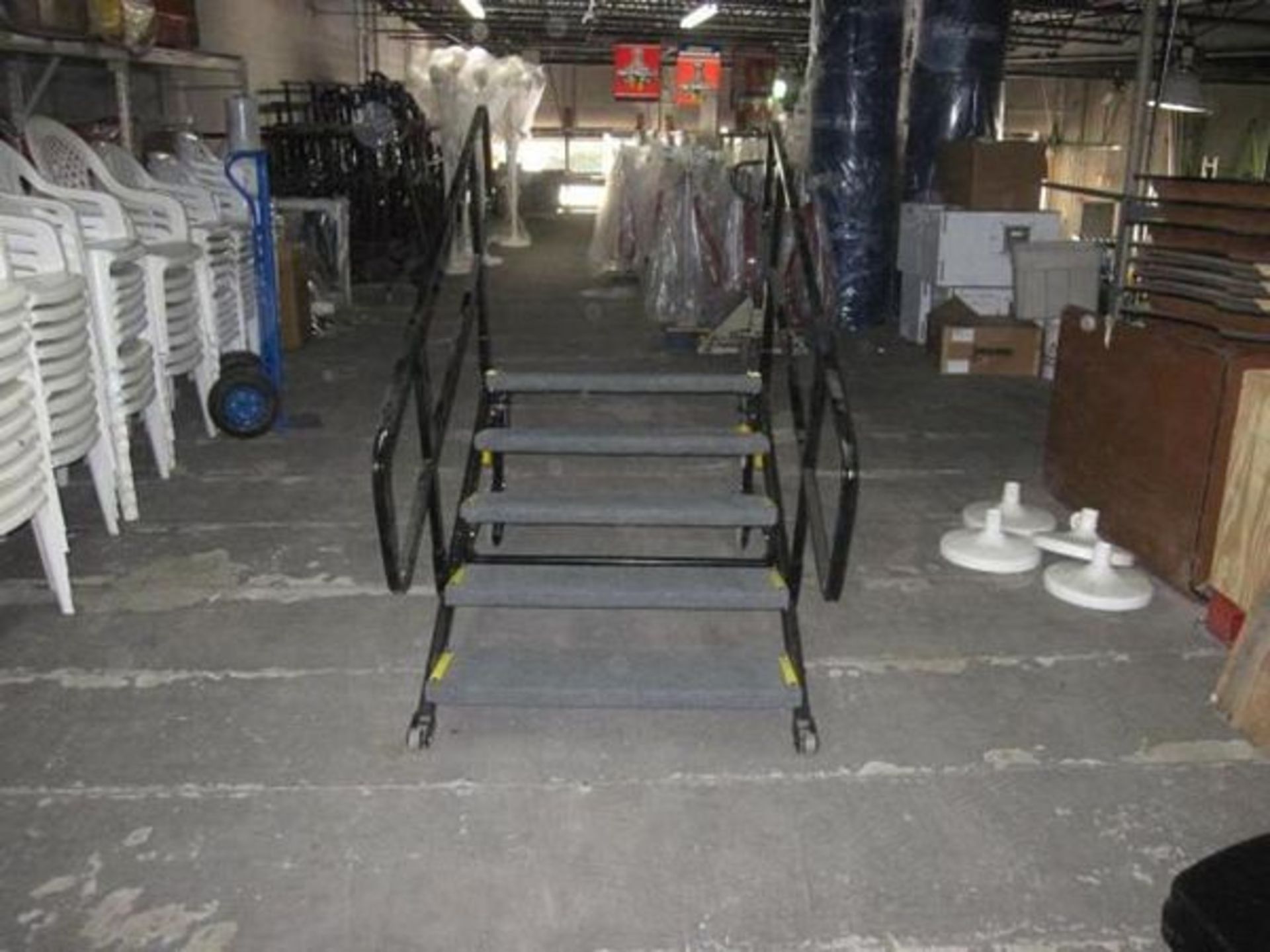 Sico Articulating 5-Step Stage Stair with Wheels & Guard Rails, Adjustable 20 in. to 40 in. High