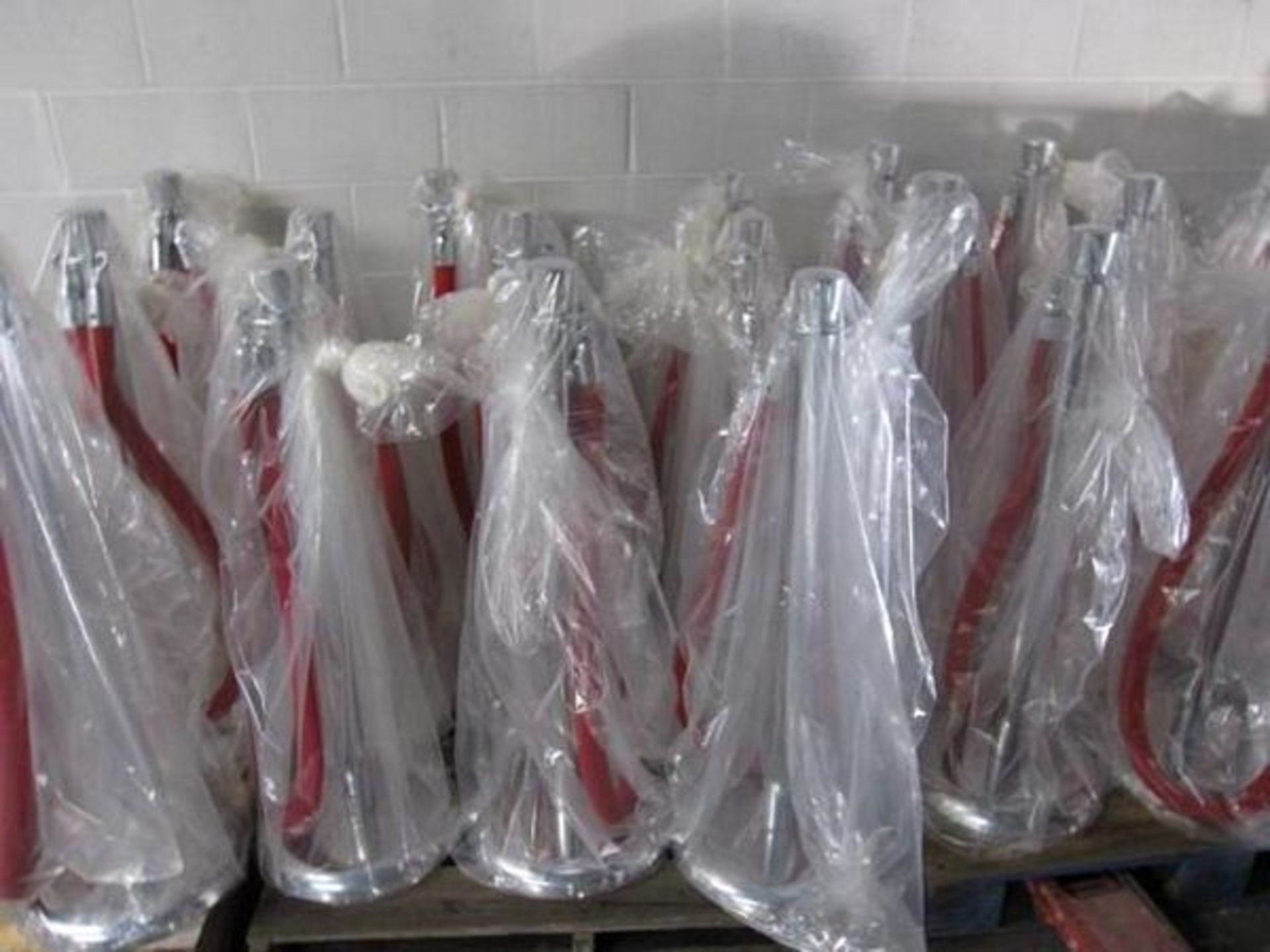 LOT: (9) Chrome Stanchions with (9) 6 ft. Red Ropes