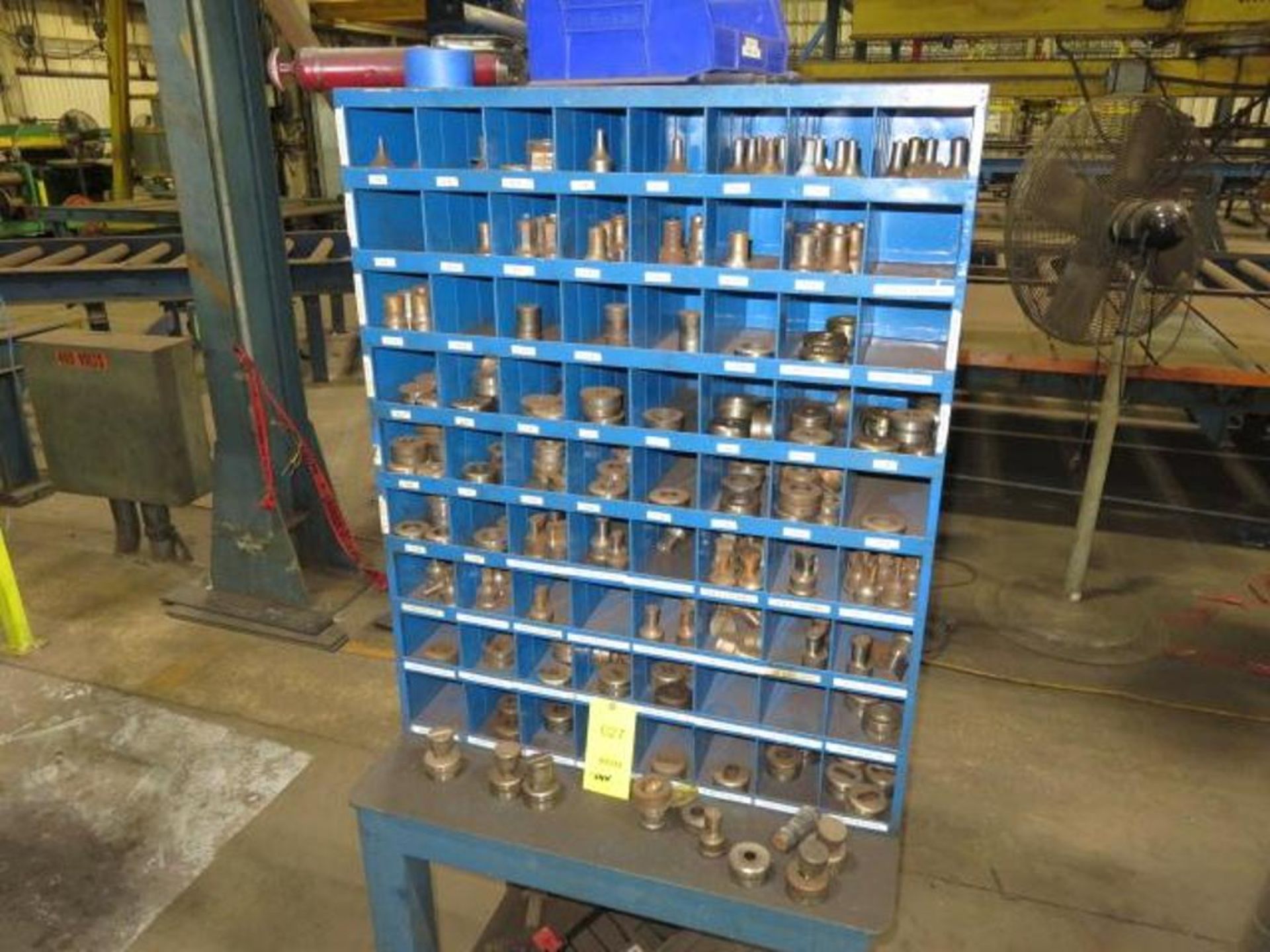 LOT: Large Assortment of Punch & Dies with Cubby Hole Storage Shelving