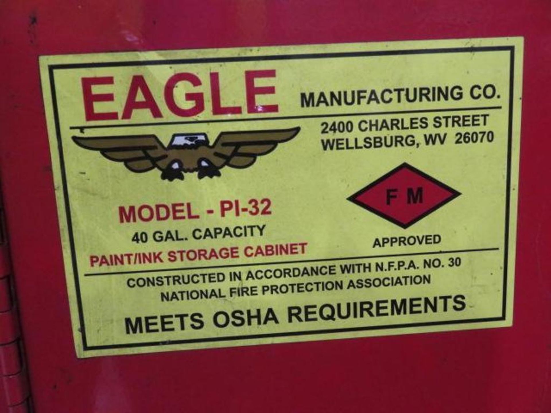 Eagle 40 Gallon Safety/Flammable Storage Cabinet Model PI-32 - Image 2 of 2