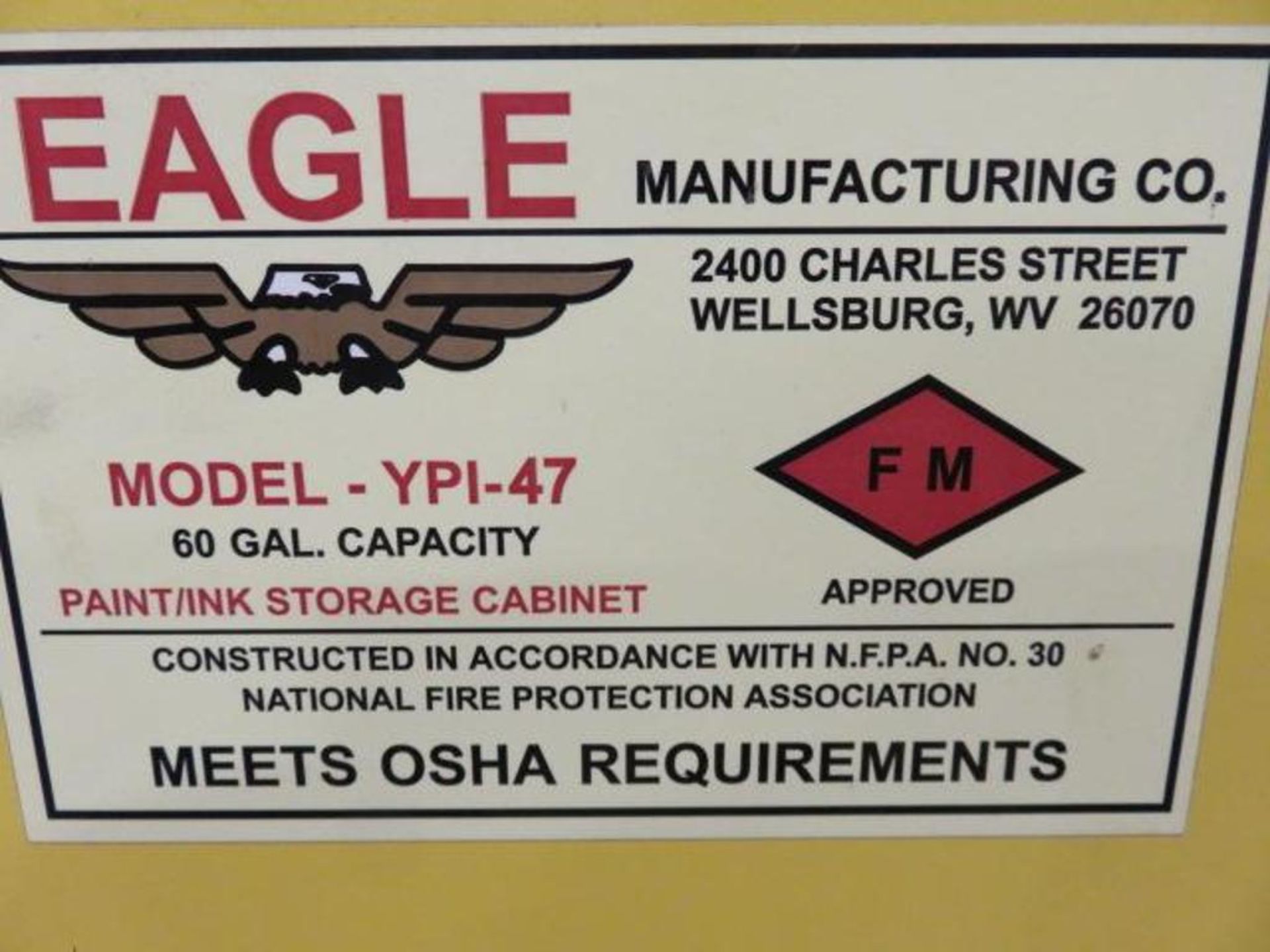 Eagle 60 Gallon Safety/Flammable Storage Cabinet Model YPI-47 - Image 2 of 2