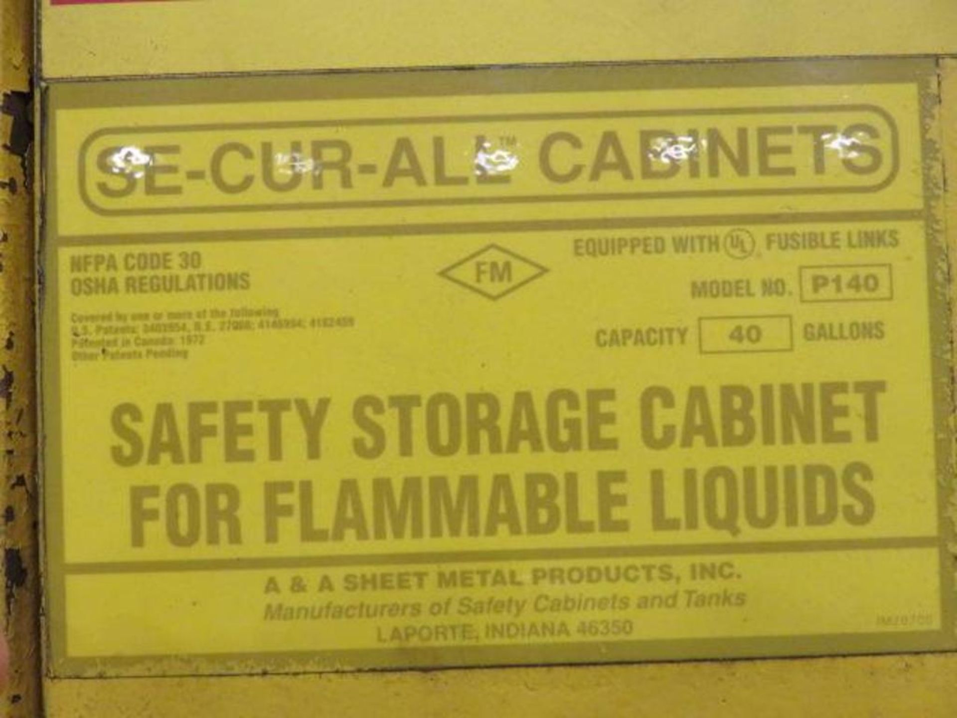 Secur-All 30 Gallon Safety/Flammable Storage Cabinet Model P-140 - Image 2 of 2