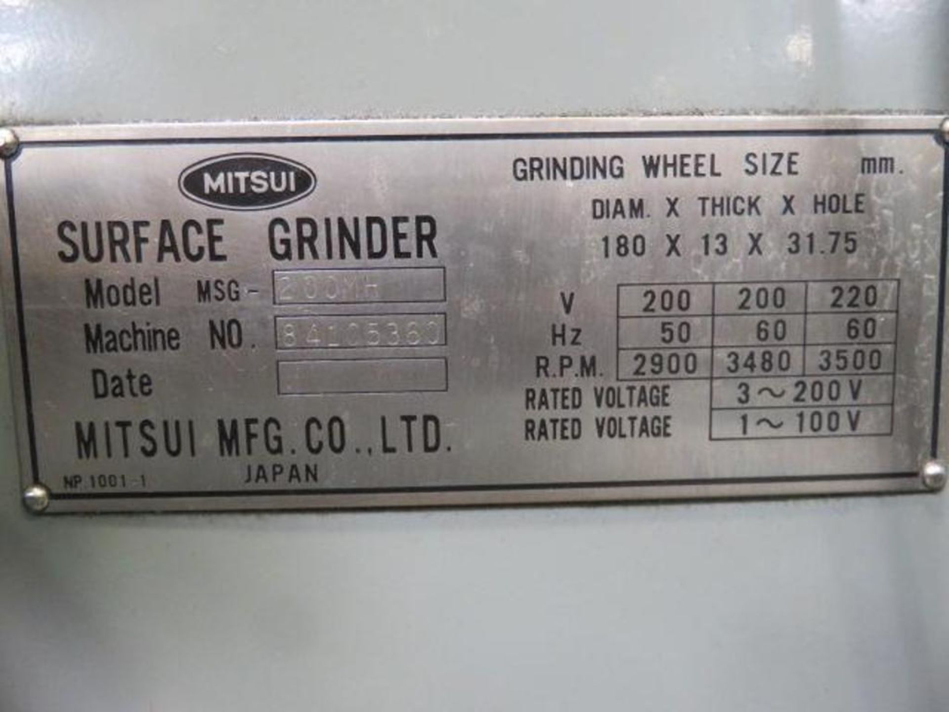 Mitsui 6 in. x 12 in. Hand Feed Surface Grinder Model MSG-200MH, S/N 84105360 (1984), Electro-Matic - Image 2 of 2