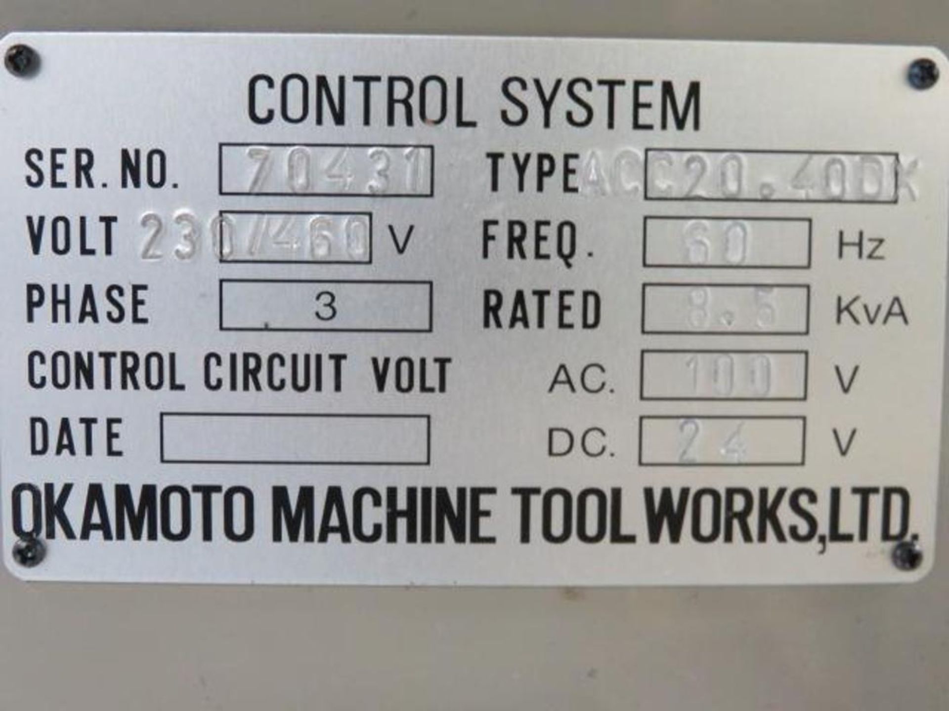 Okamoto 20 in. x 40 in. Automatic Surface Grinder Model ACC-2040DX, S/N 70431 (2016), Electromagnet - Image 5 of 5