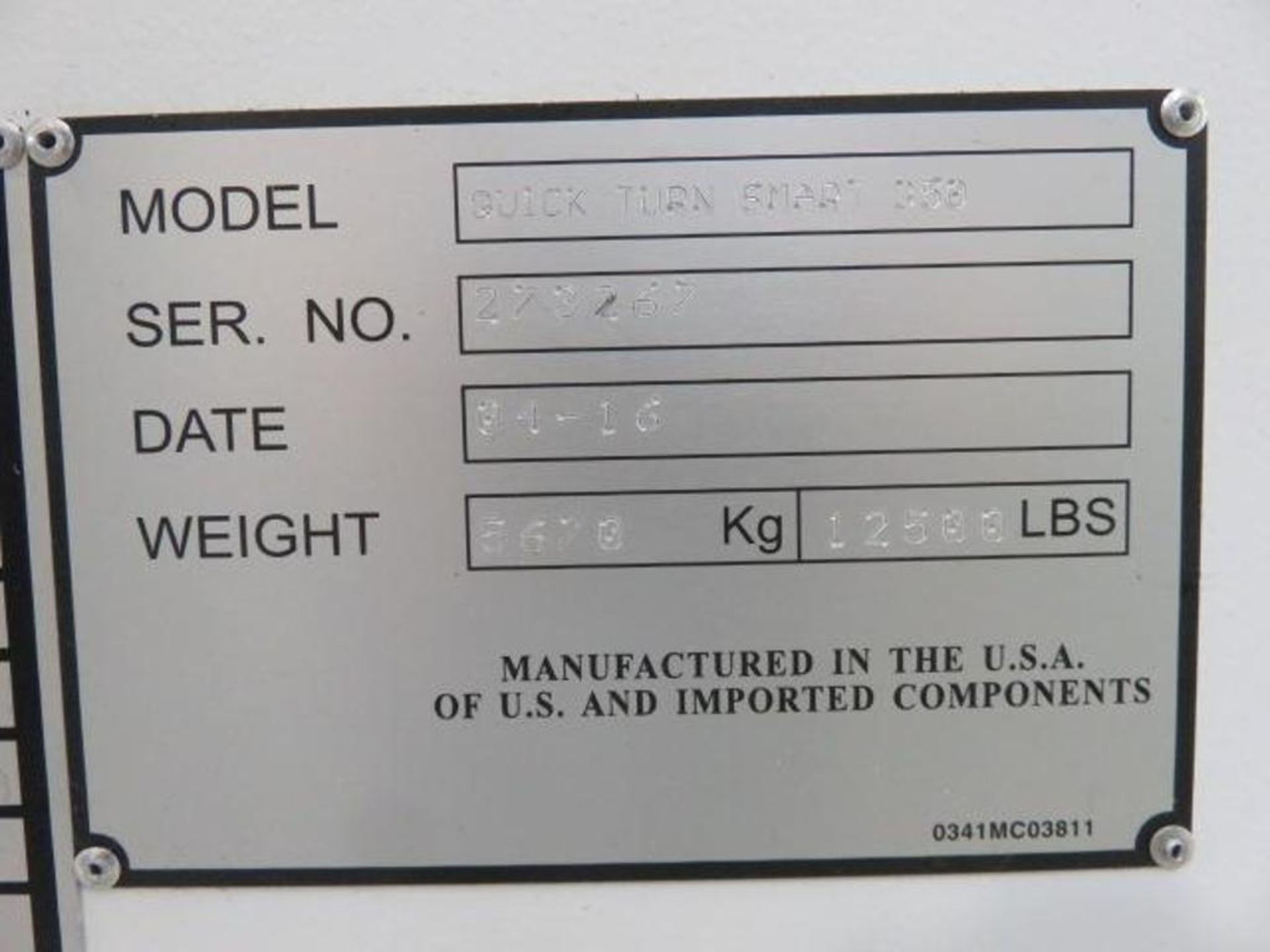 Mazak 2-Axis CNC Turning Center Model QuickTurn Smart-350, S/N 273262 (2016), 26 in. Swing, 60 in. B - Image 4 of 4