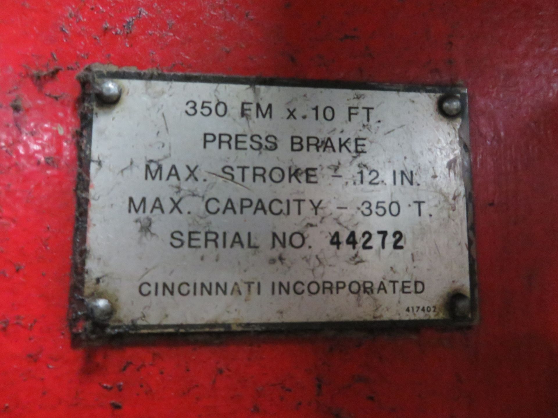 Cincinnati 350 Ton FormMaster Programmable Hydraulic Press Brake Model 350 FM10, S/N 44272, 12 in. - Image 4 of 4