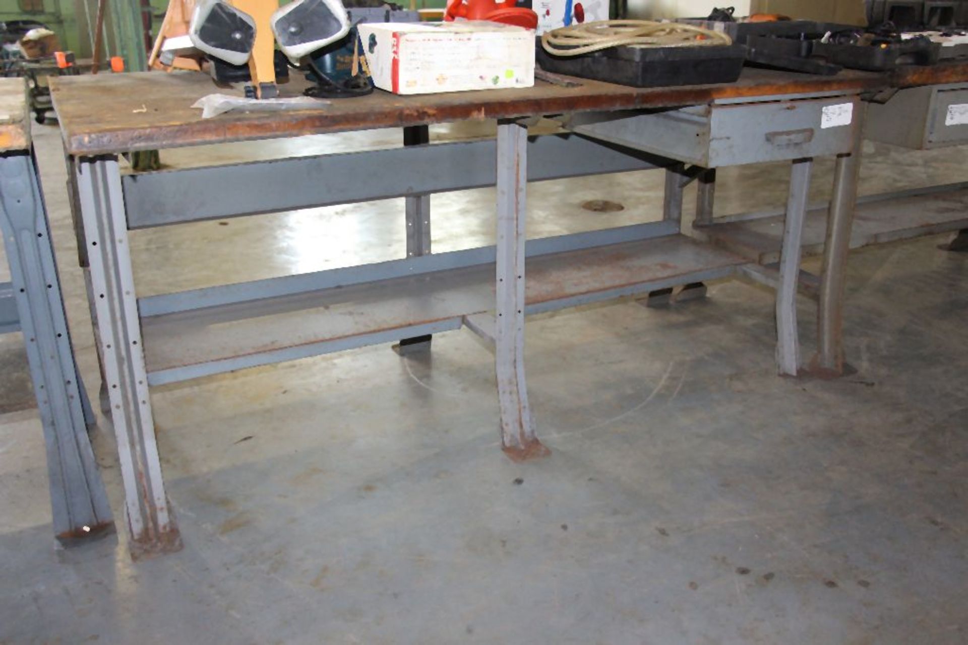 wood top work bench, 36" x 72" x 34" with drawer