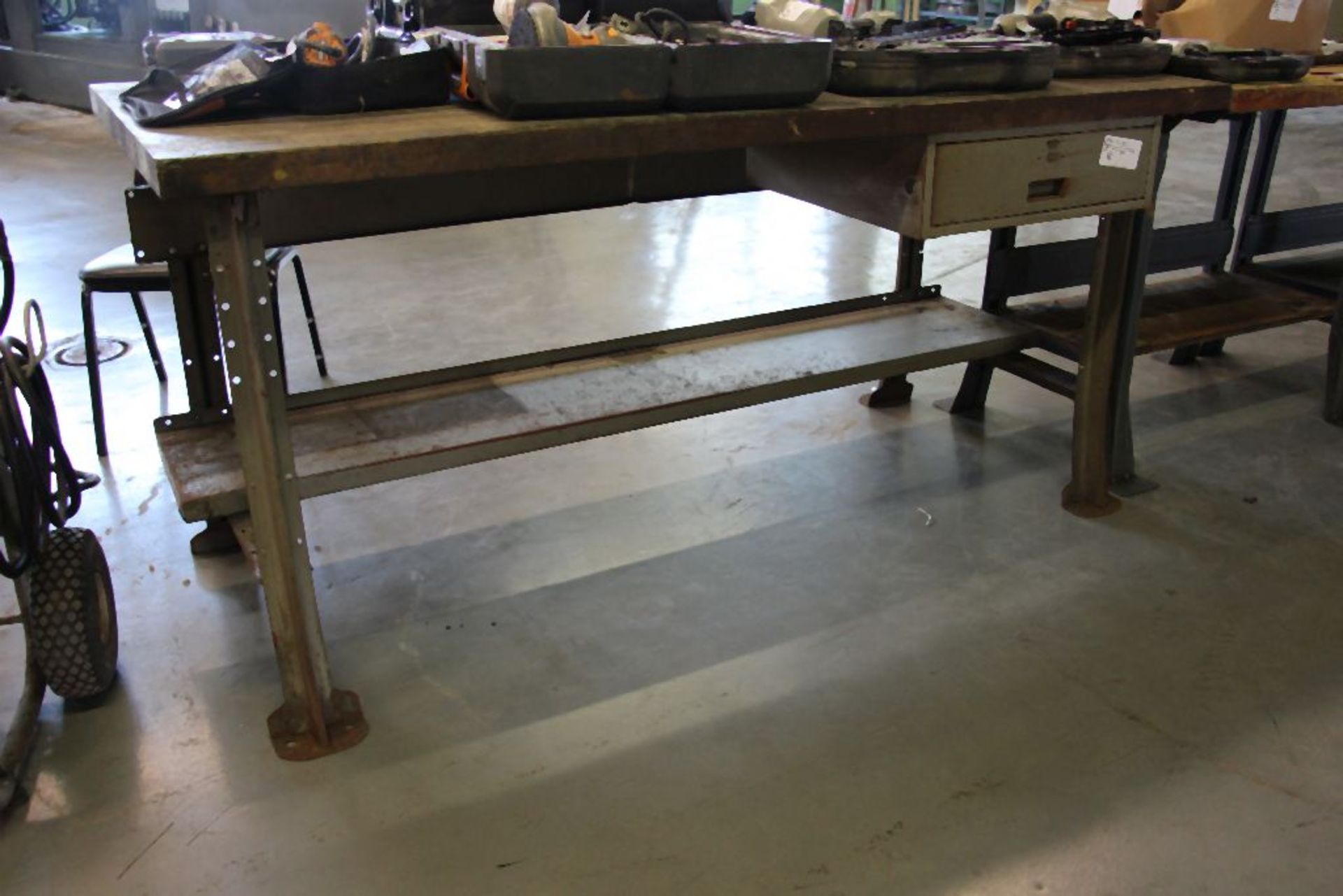 wood top work bench, 72"x 34.5" x 34" with drawer