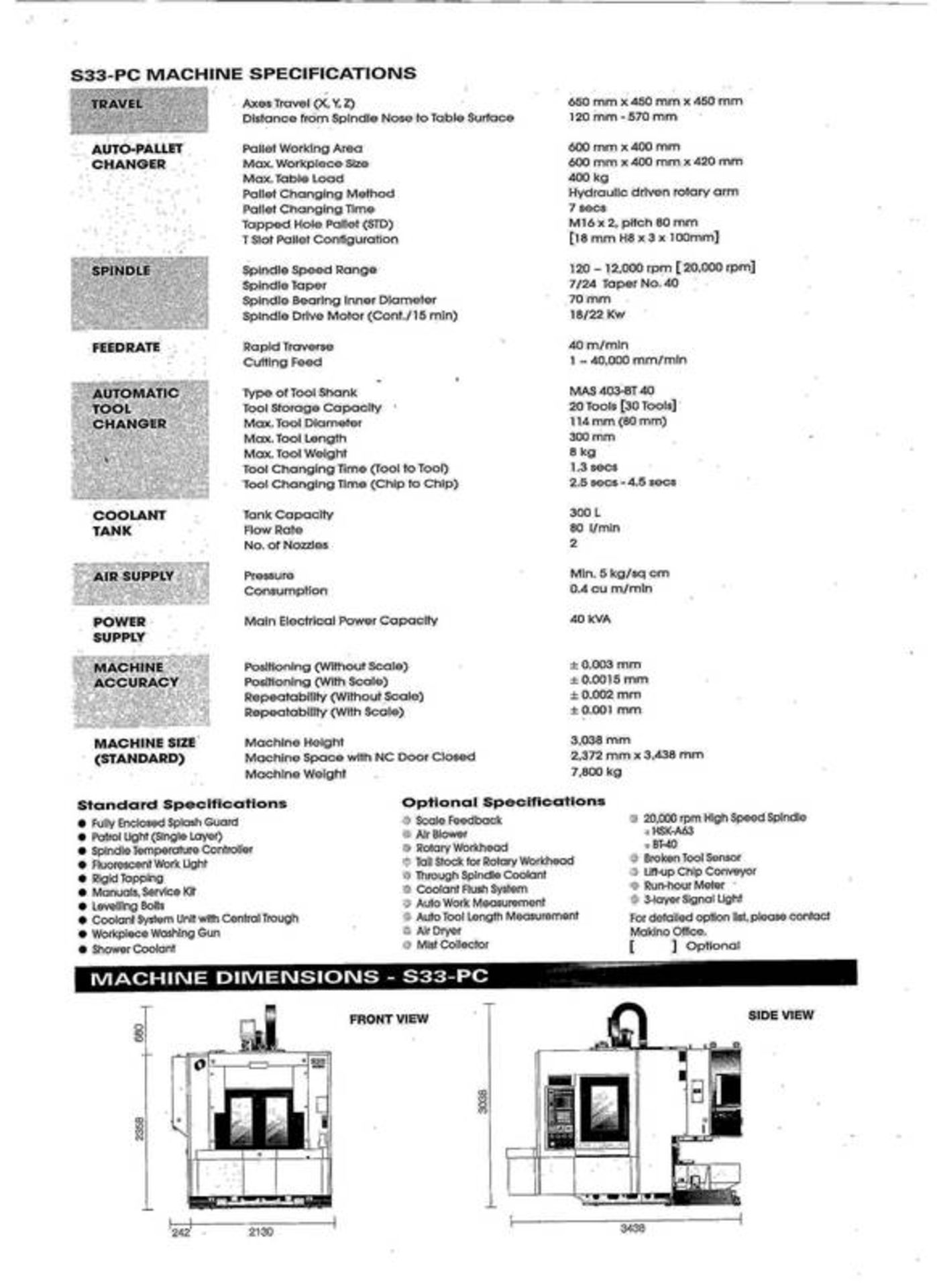 Makino S33-APC 3-Axis PRecision CNC Vertical Machining Center with Pallet Changer, S/N V100144, - Image 14 of 15